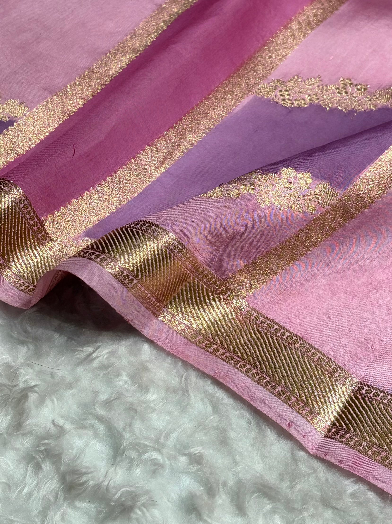 Banarasi Baby Pink Rangkat Shades Handwoven Pure Paper Silk RM-68