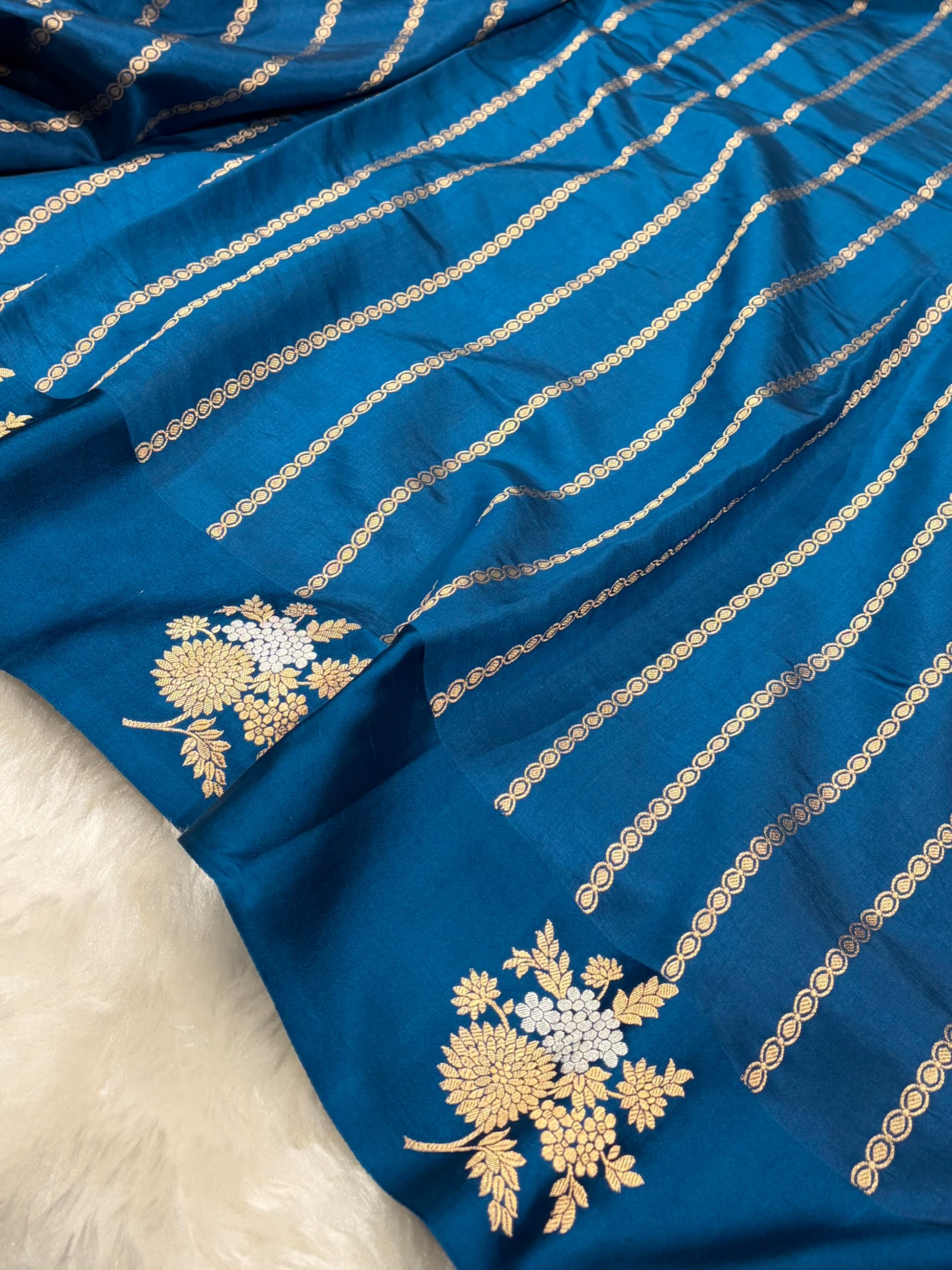 Banarasi German Blue Shades Minakari Boota Handwoven Pure Paper Silk RM-78
