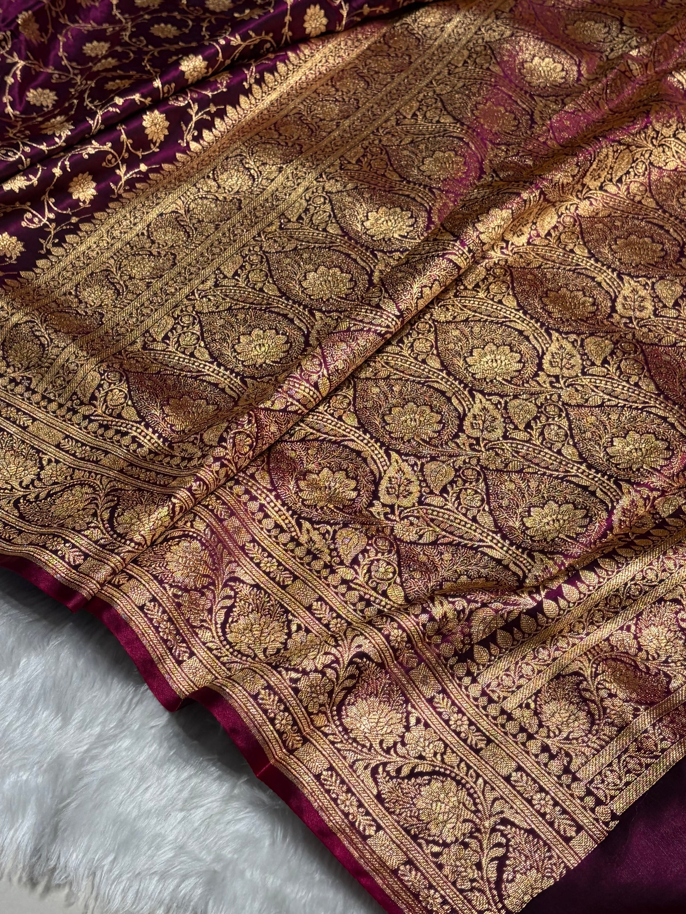 Satin Silk Jaal Pattern in Wine Shades