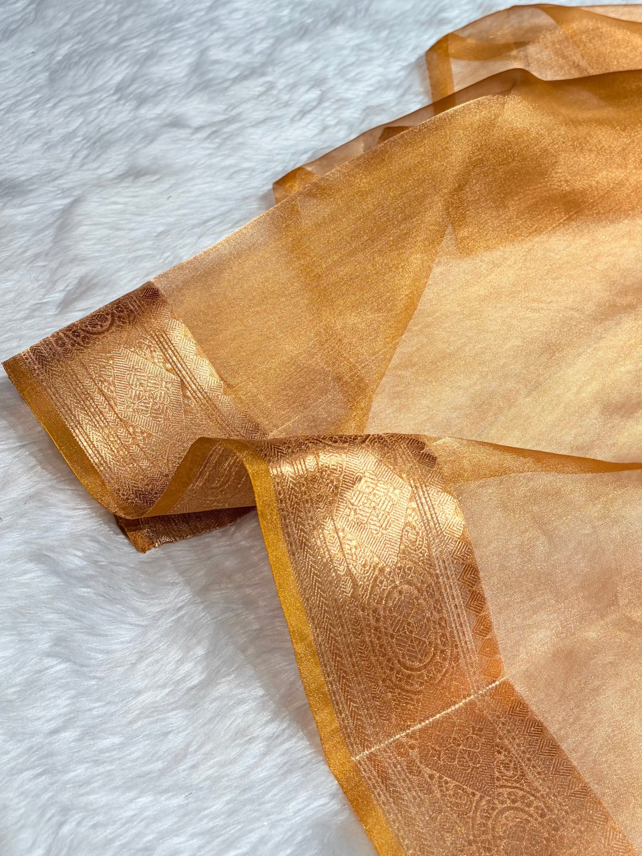 Mustard Gold Bananasi Floral Shades Pure Tissue Silk Saree PT-37