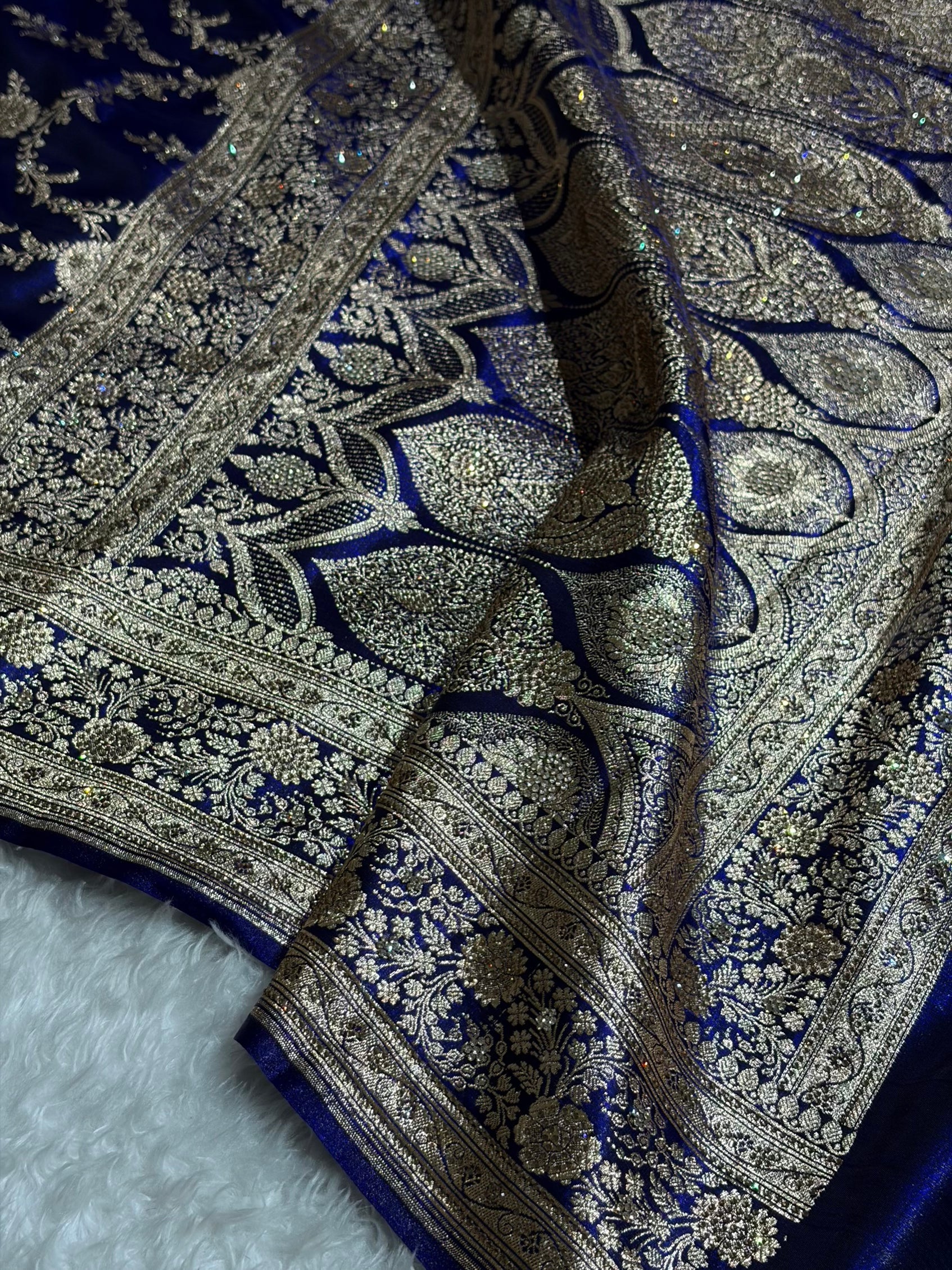 Light Weight Royal Blue Satin Silk Saree with Swarovski work BSS14