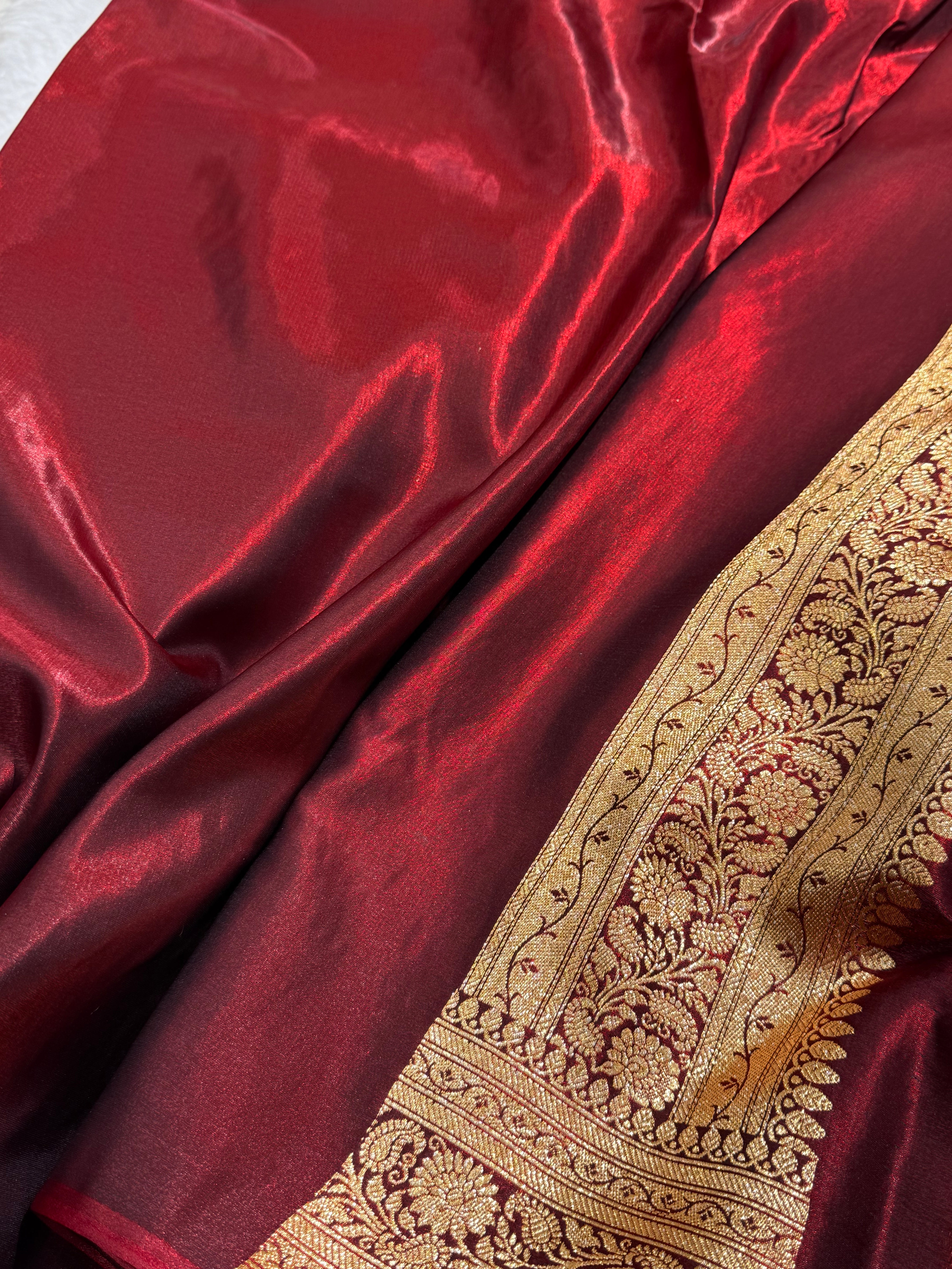 Light Weight Satin Silk booti in Maroon SS02