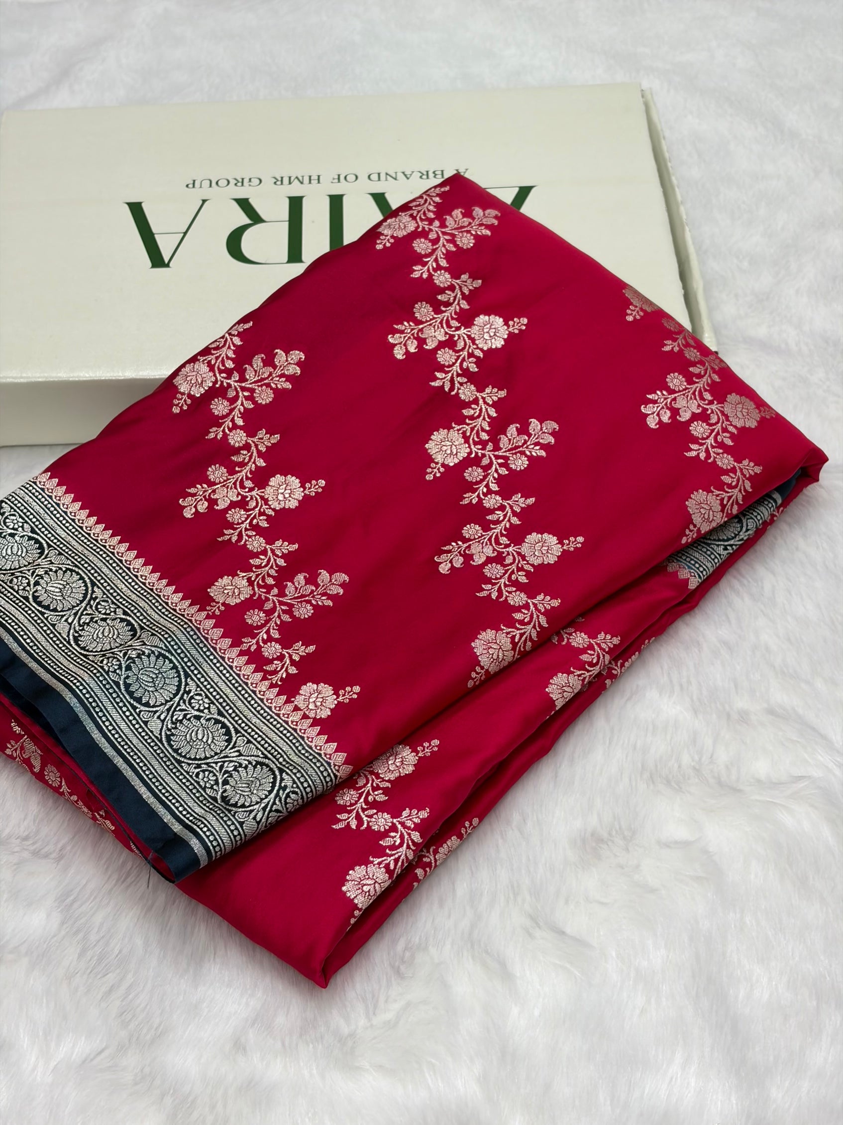 Contrast Ruby Pink Banarasi Cross Mashru Silk Saree MS01