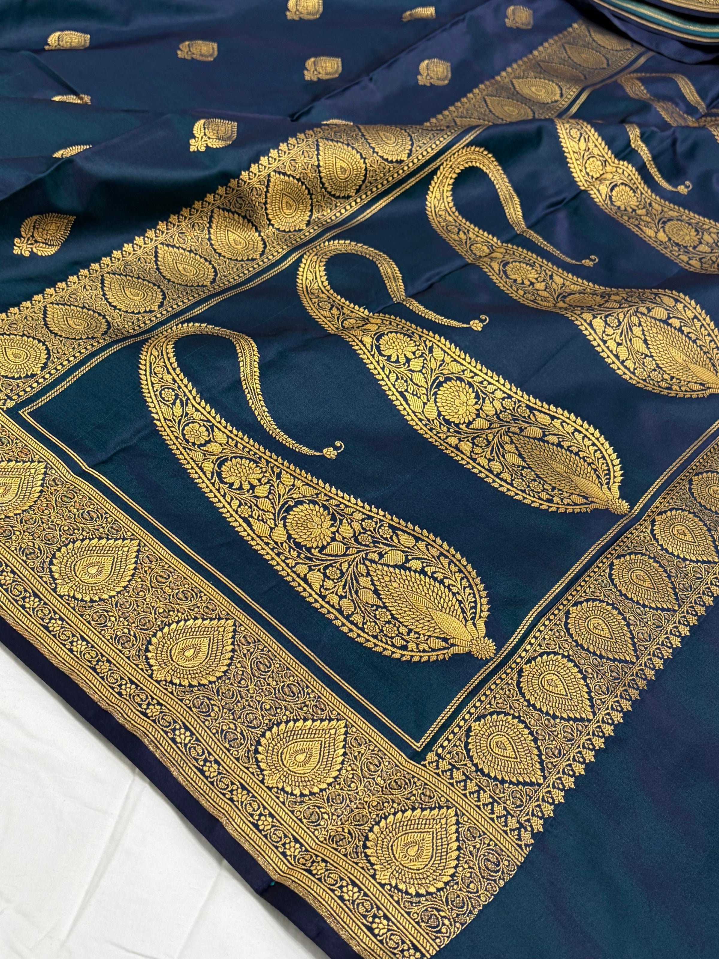 Navy Blue Shade With Booti Pattern Mashru Silk Saree