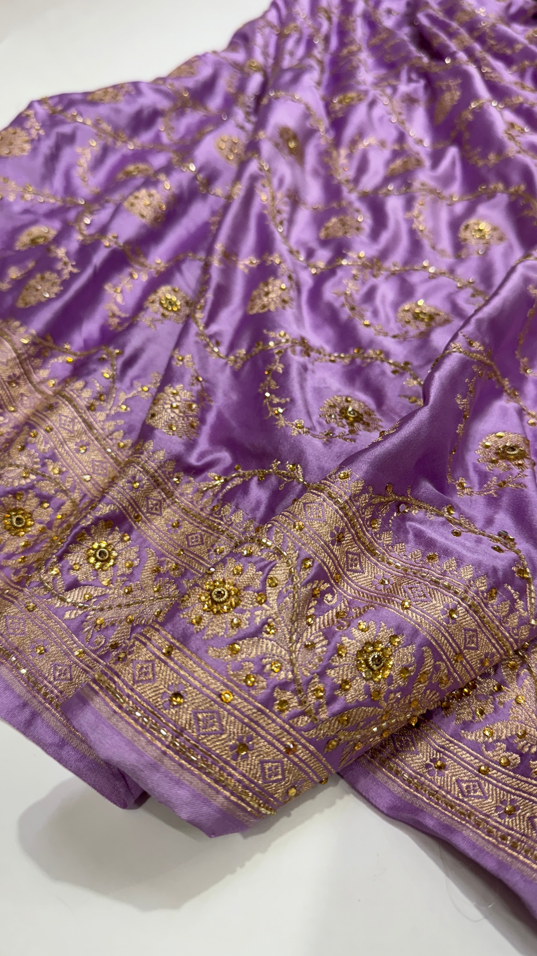 Lavender Mashru Silk Saree with Ari and Stone