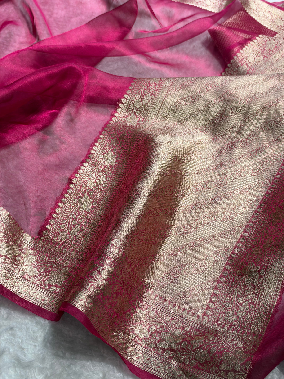 Banarasi Pink Shades Pure Tissue Silk Saree PT-61