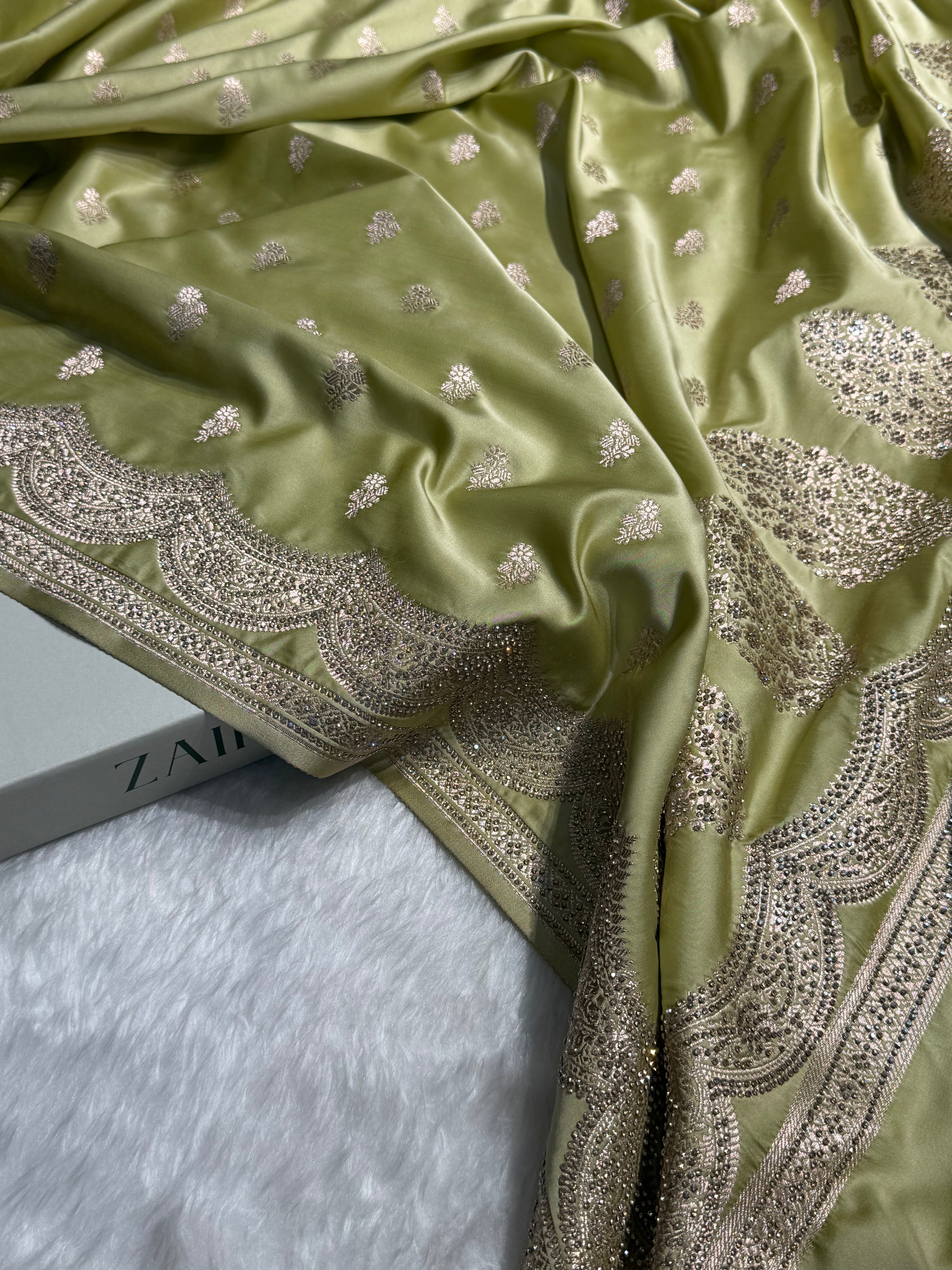 Banarasi Tusser Scallop Mashru Silk with White Stone Swarovski work BMS02