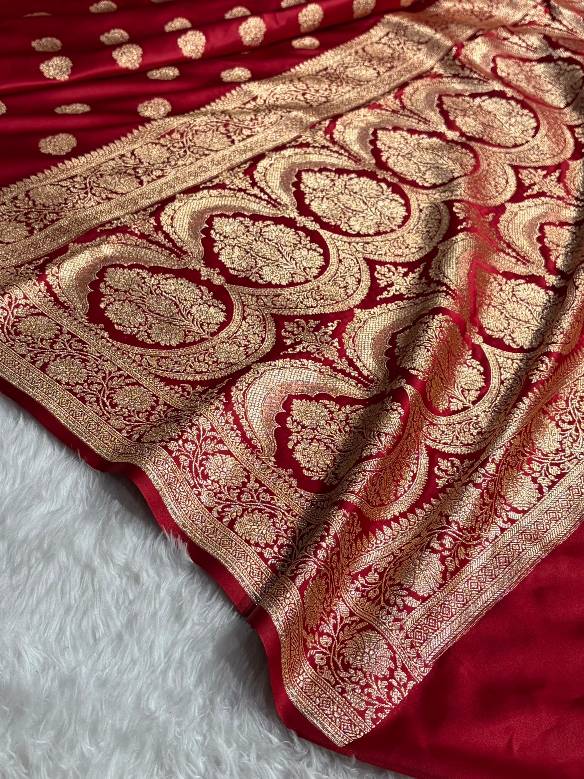 Banarasi Satin Katan Saree With Boota in Maroon Shades SK109