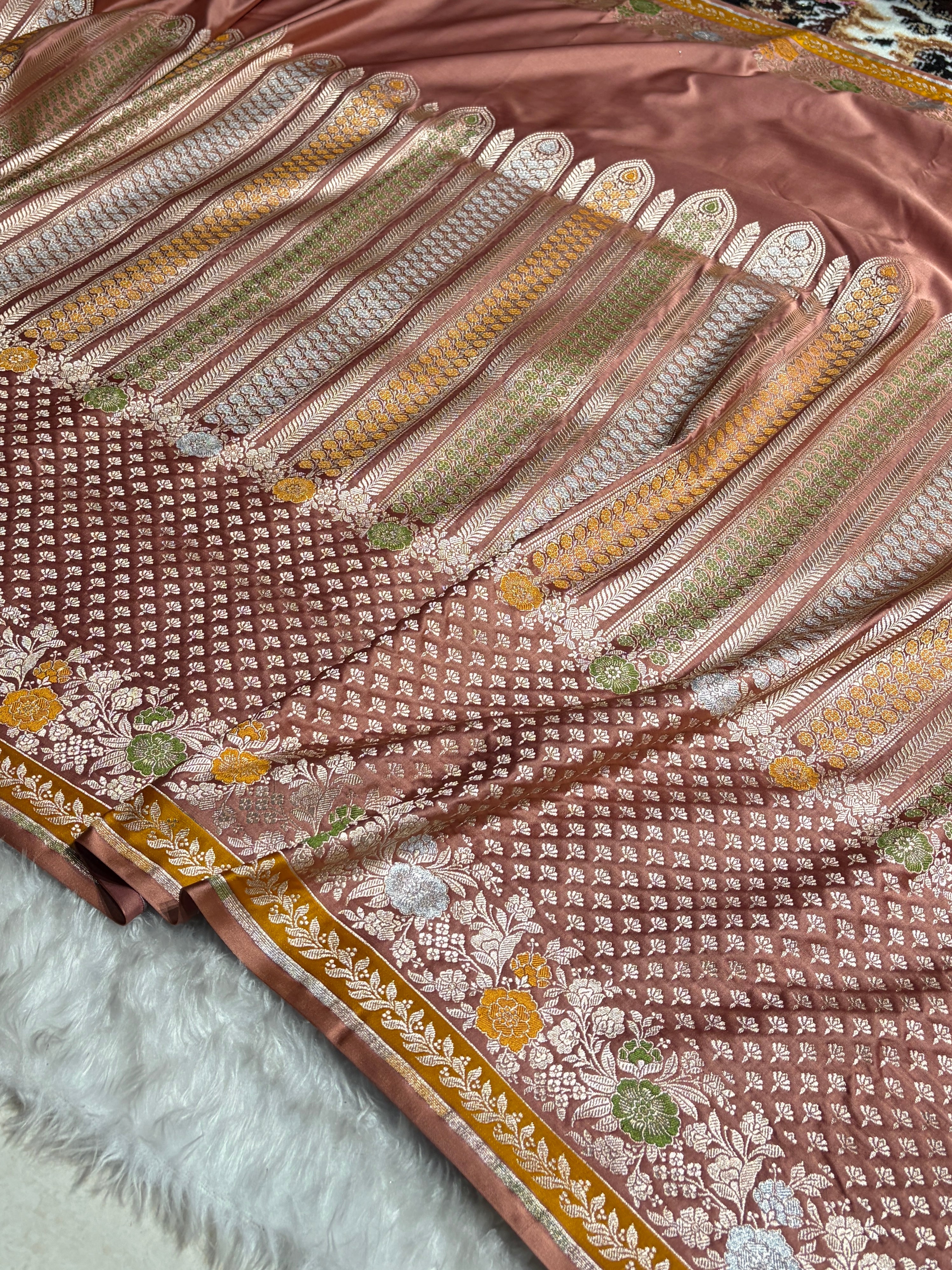 Banarasi Copper Shades Floral Minakari Skirt Border Mashru Silk Saree MSM-83