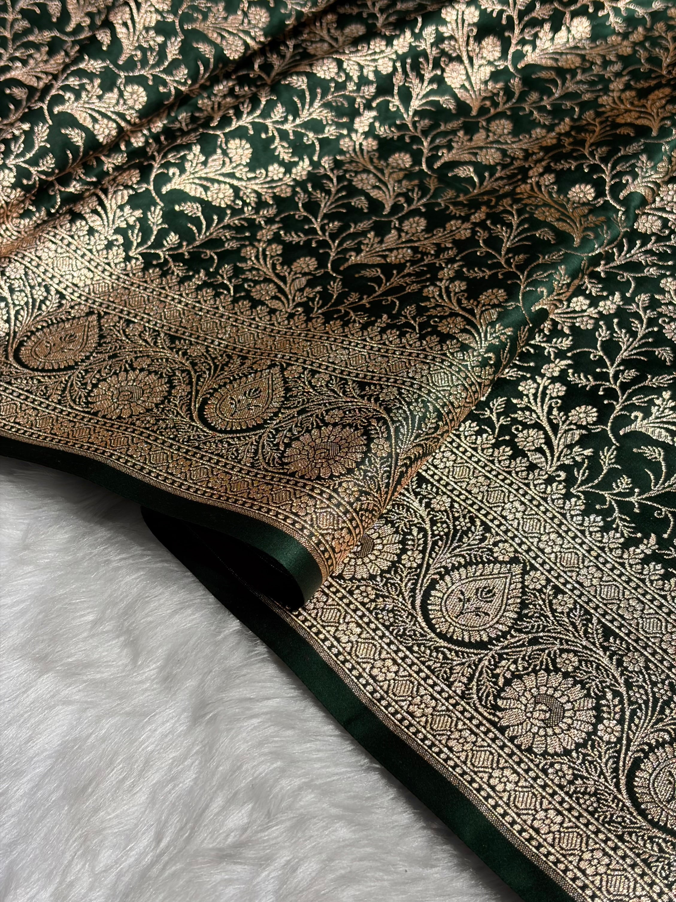 Banarasi Bottle Green Brocade Soft Katan Silk Saree SKB-02