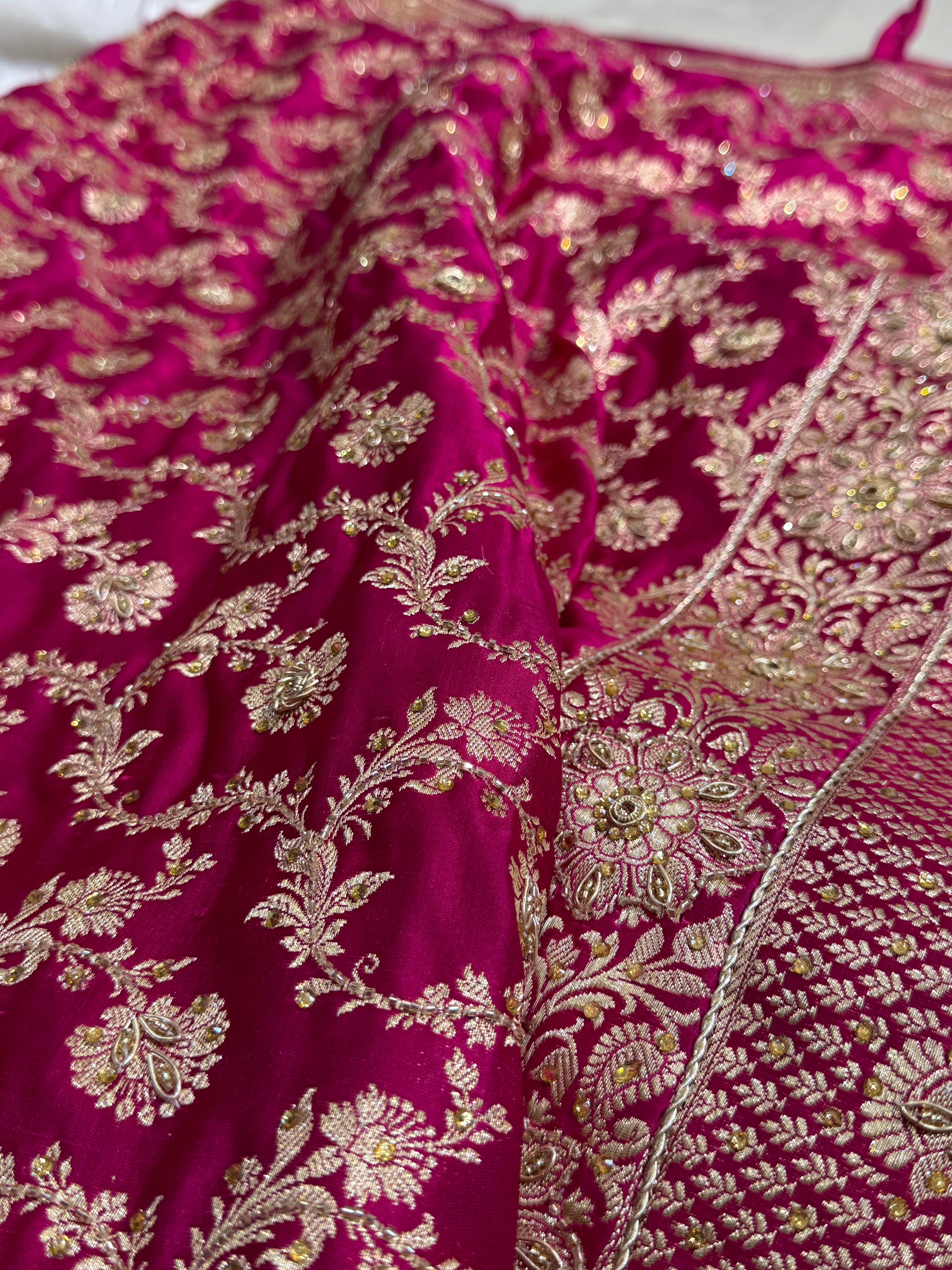 Rani Pure Katan Silk Banarasi Saree with Zardozy, Ari and Stone work