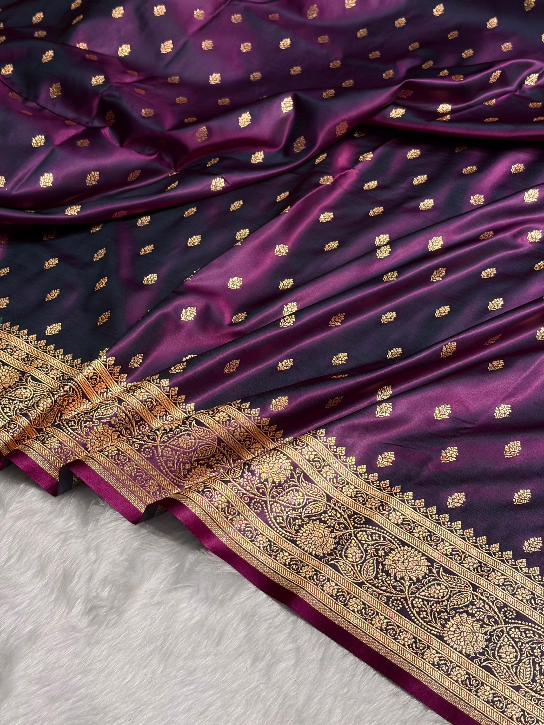 Wine Booti Pattern Satin Katan Silk Saree SK53