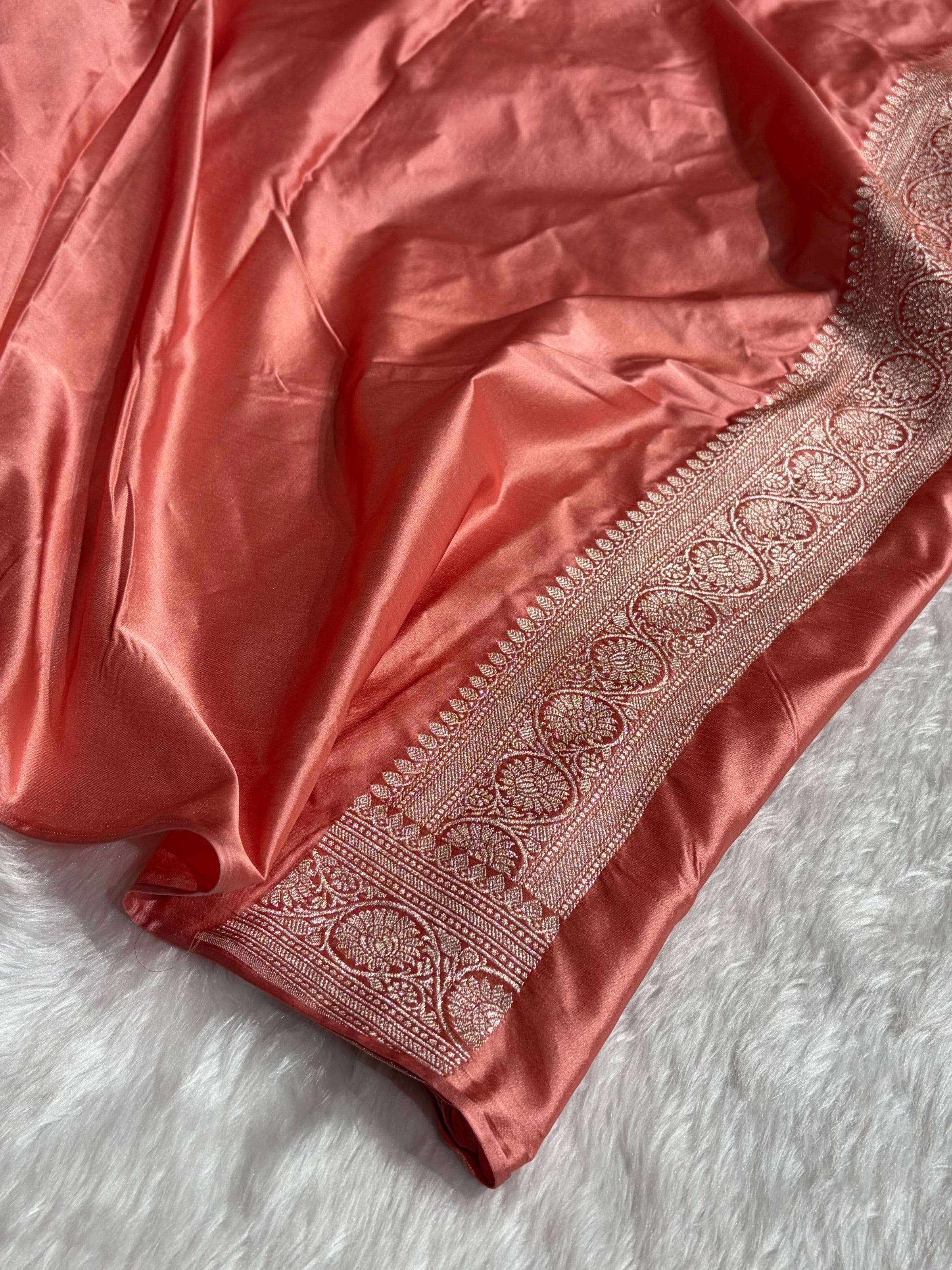Peach Rangkat Banarasi Cross Mashru Silk Saree MSRK01