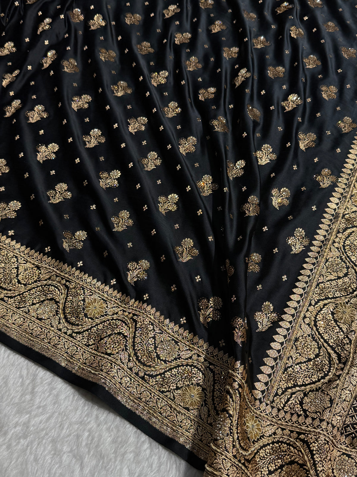 Black Satin Katan Silk Saree with Zardozy work BSK157