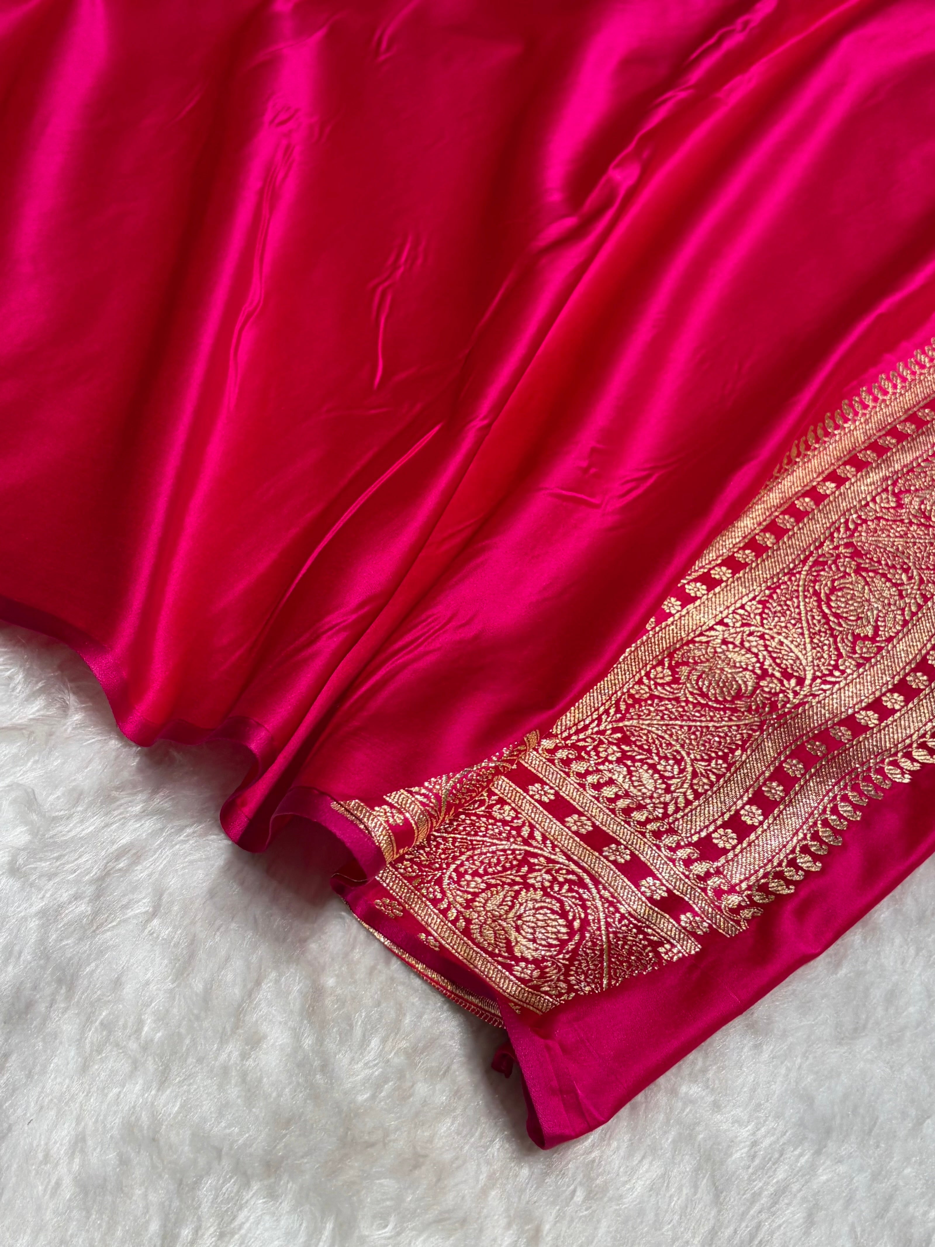 Cross Rani Floral Pattern Satin Katan Silk Saree SK78