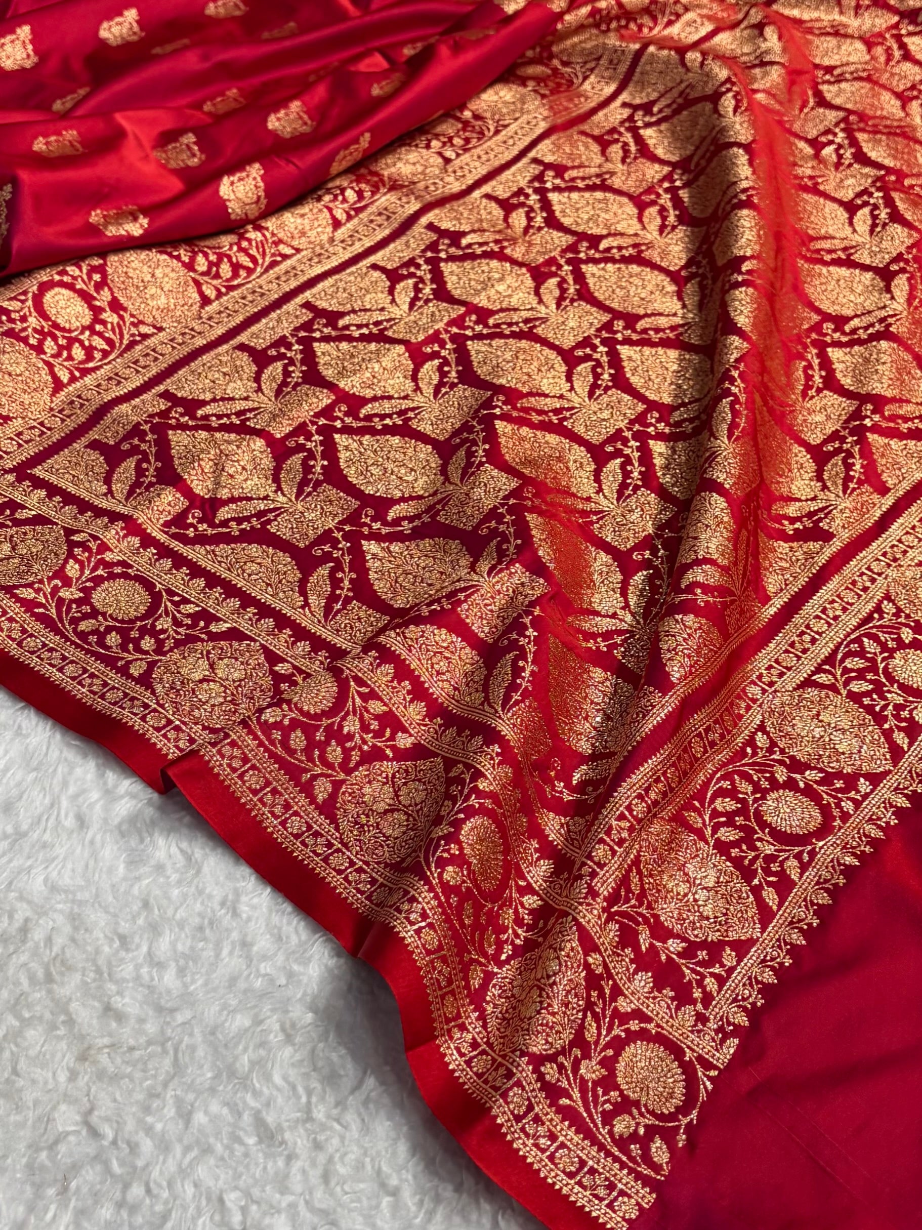 Banarasi Satin Katan Saree With Boota in Purplish Red Shades SK98