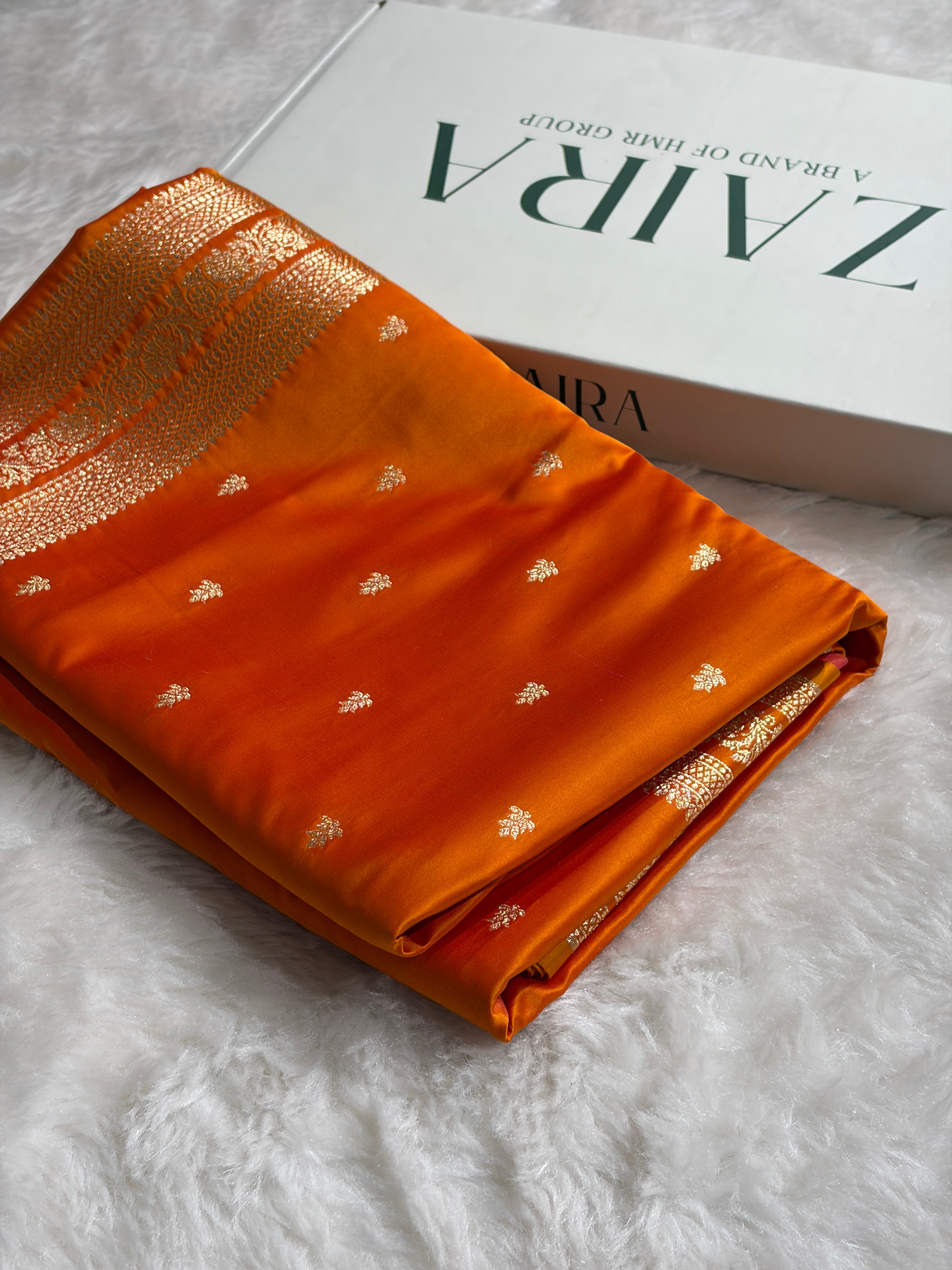 Banarasi Satin Katan Saree With Booti Pattern in Fanta Orange Shades SK125