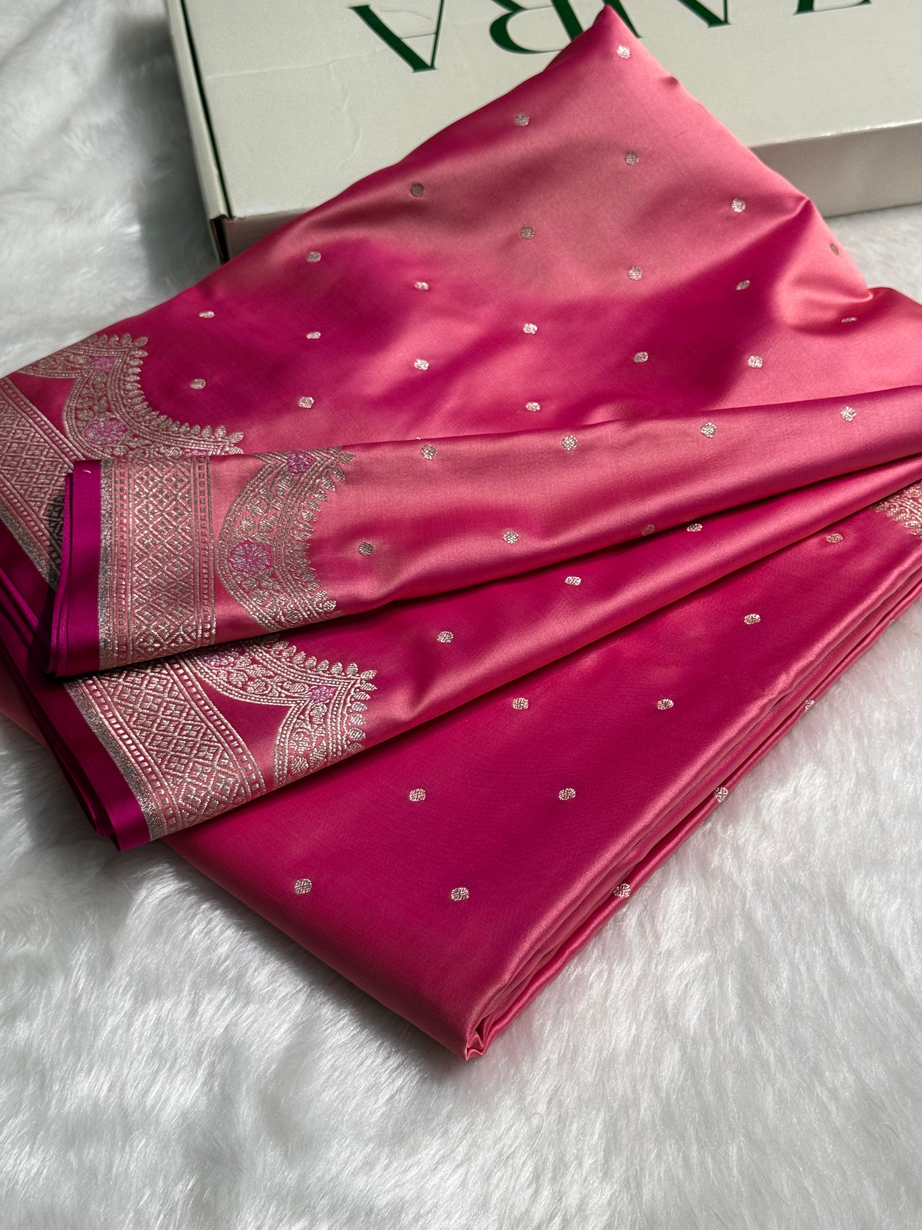 Baby Pink Shades Scallop Motif Booti Mashru Silk Saree