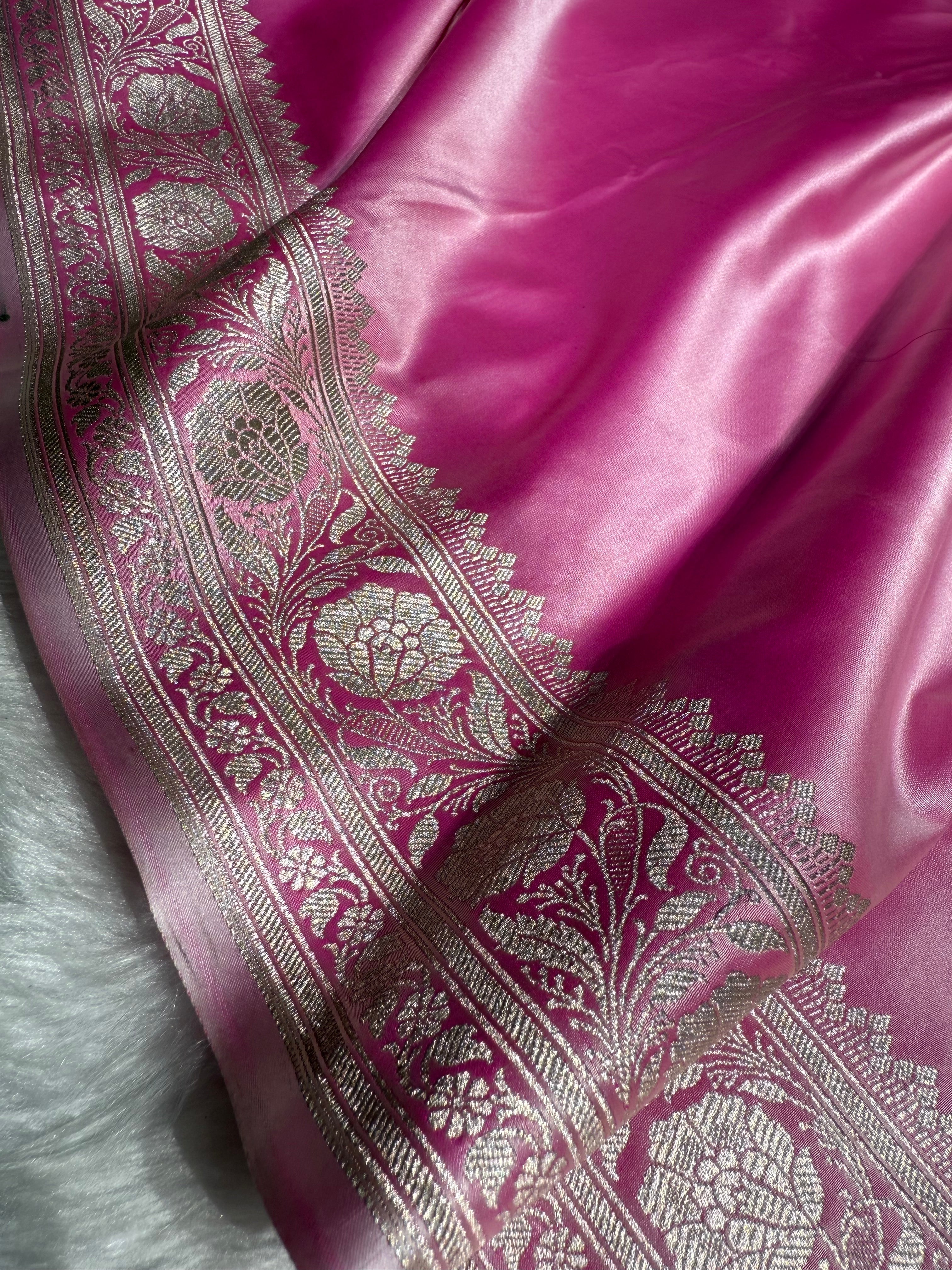 Blush Pink Shades Plain Mashru Silk Saree