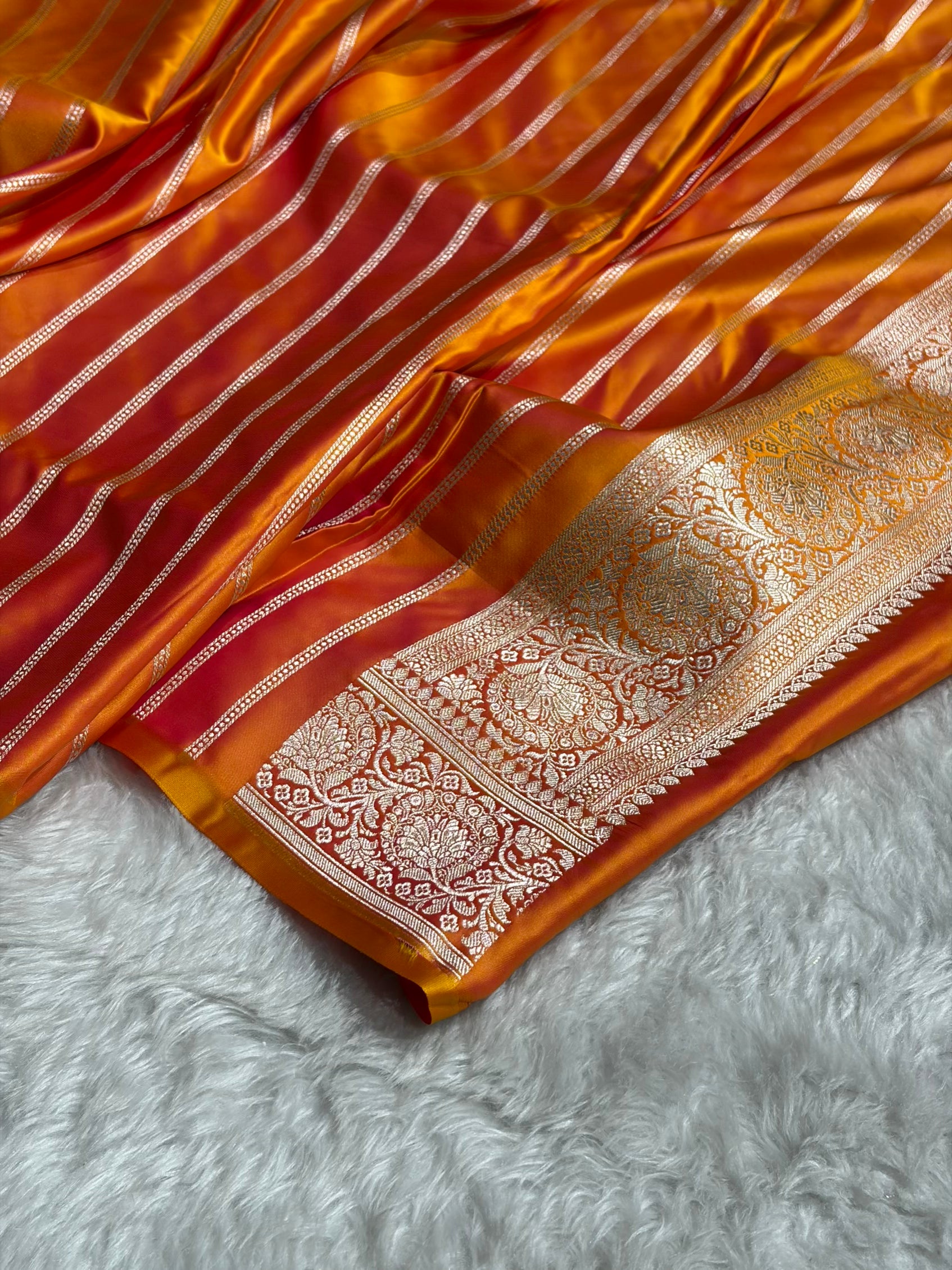 Pinkish Gold Shades Banarasi With Floral Border Mashru Silk Saree MSM-125