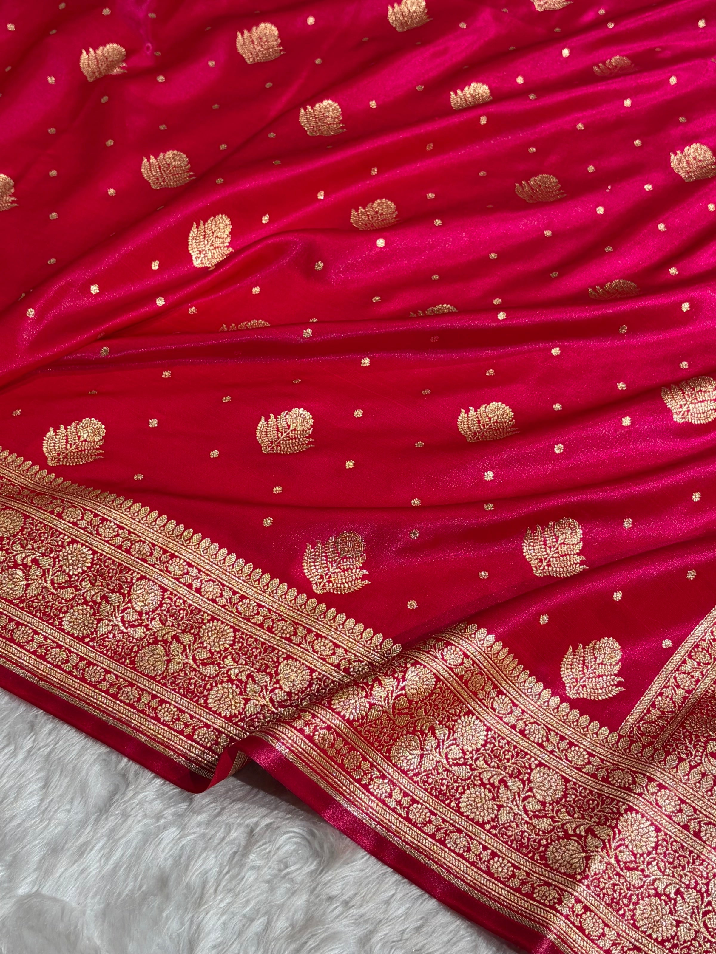 Banarasi Cross Rani Shades Booti Pattern Banarasi Satin Silk Saree SS59