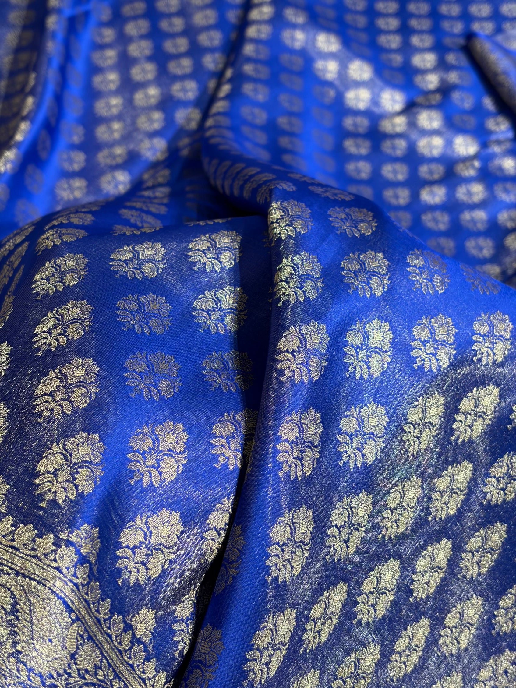 Banarasi Cross Royal Blue Shades Satin Tissue Silk Saree In Booti motif ST01