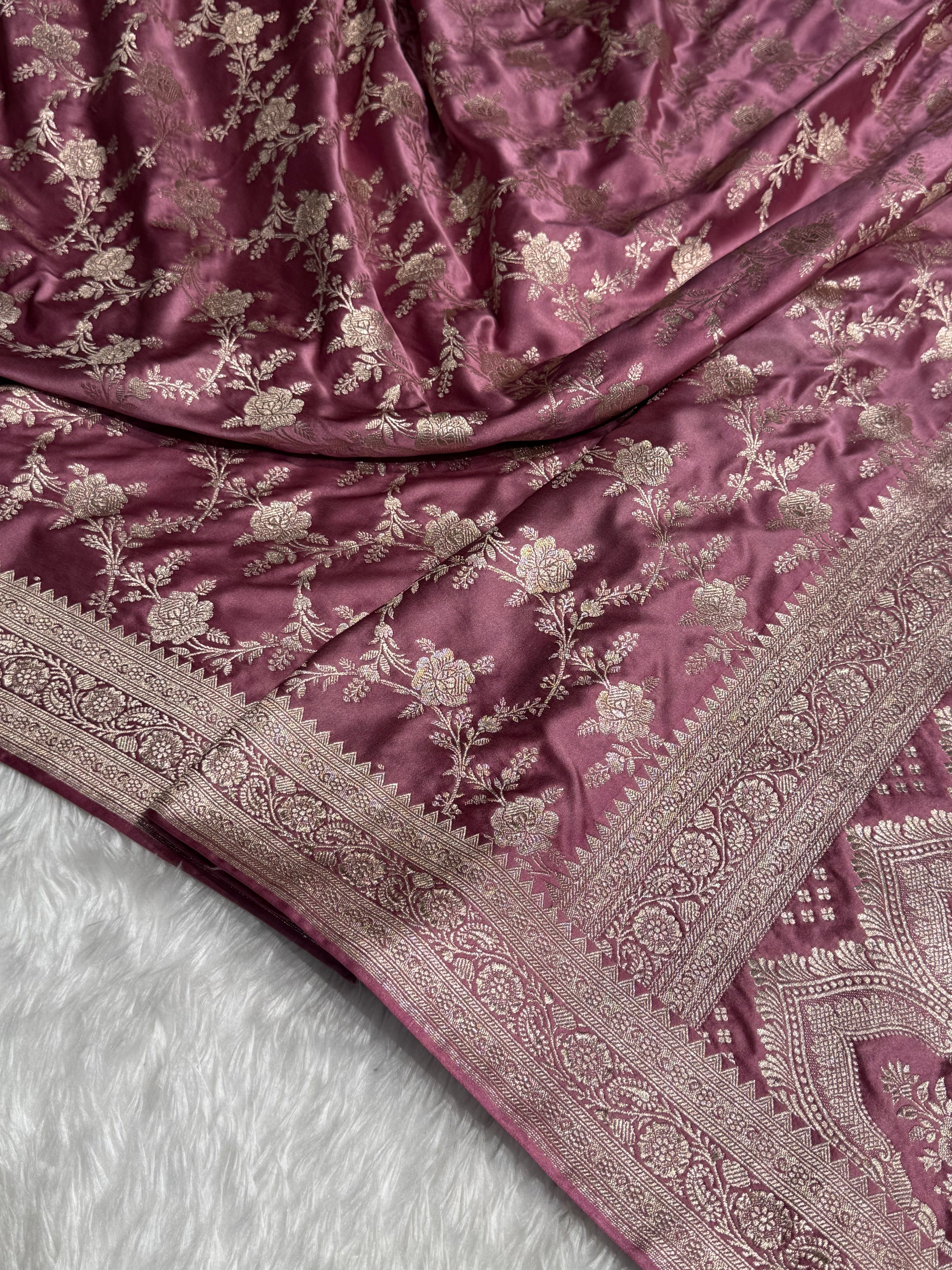 Mauve Banarasi Jaal Mashru Silk Saree