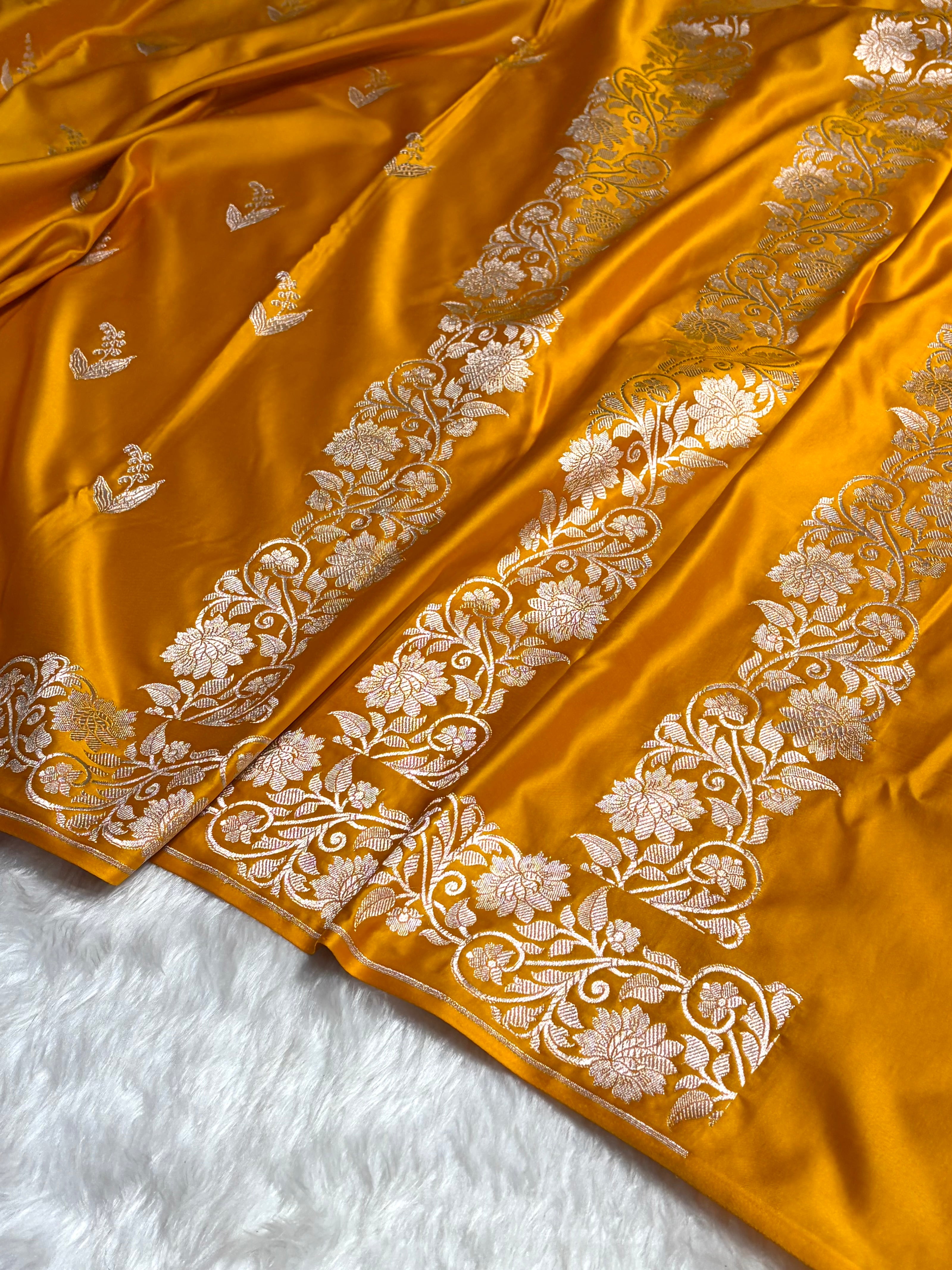 Mustard Boota With Floral Border Mashru Silk Saree MSM-90