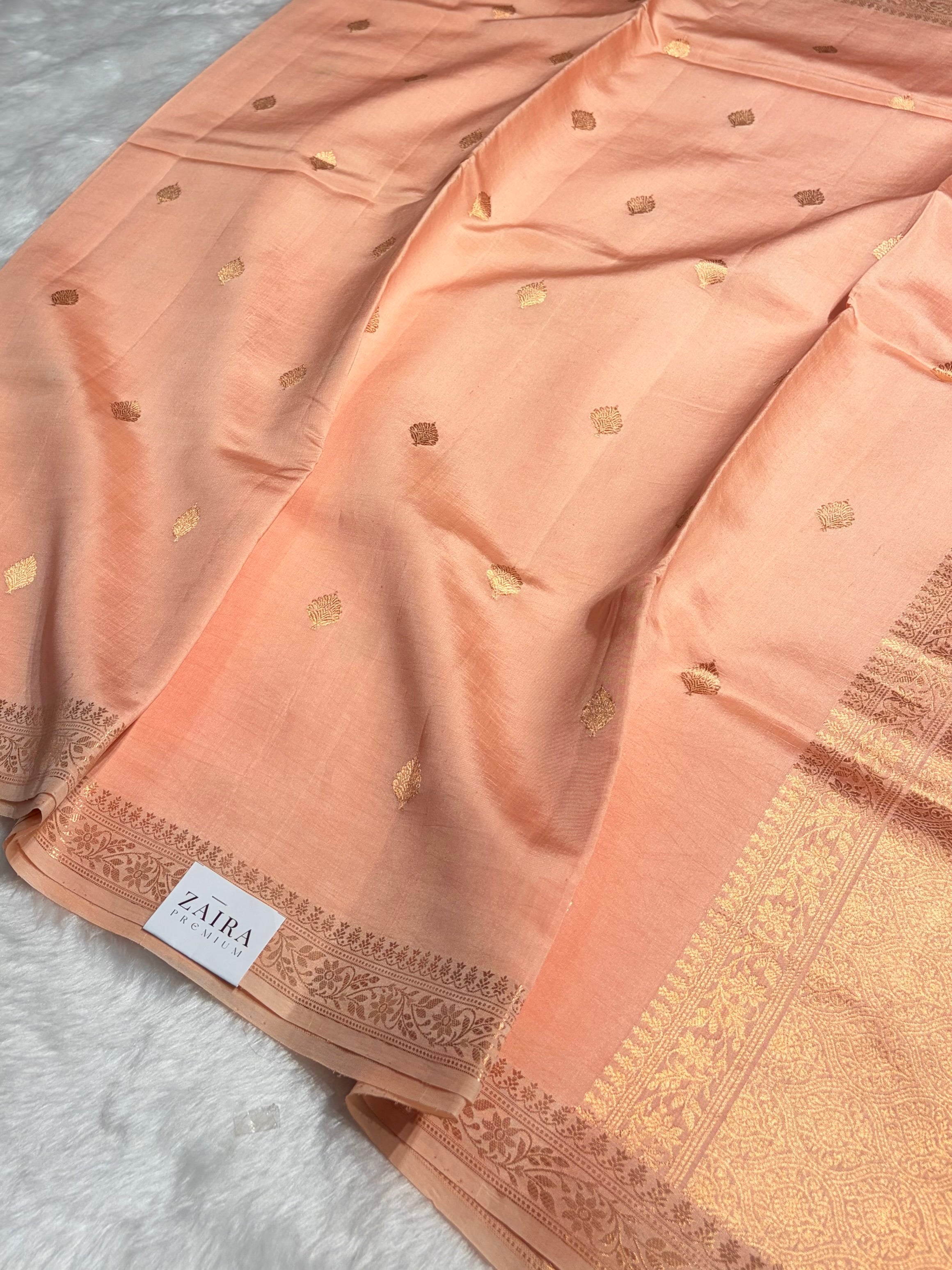 Peach Shade Handwoven Pure Katan Raw Mango Silk RM-06