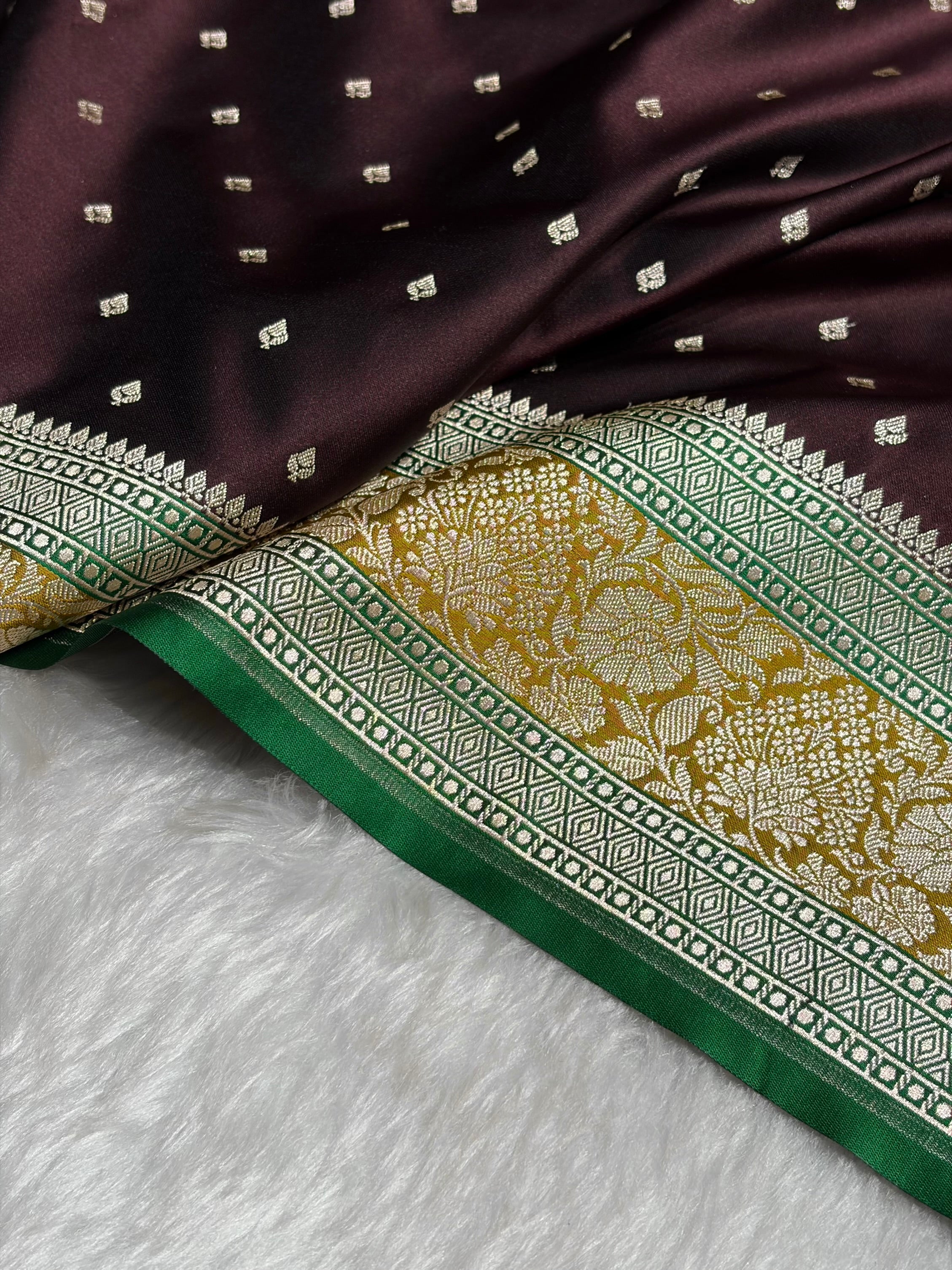 Contrast Dark Wine With Mustard Floral Border Mashru Silk Saree MSM-99