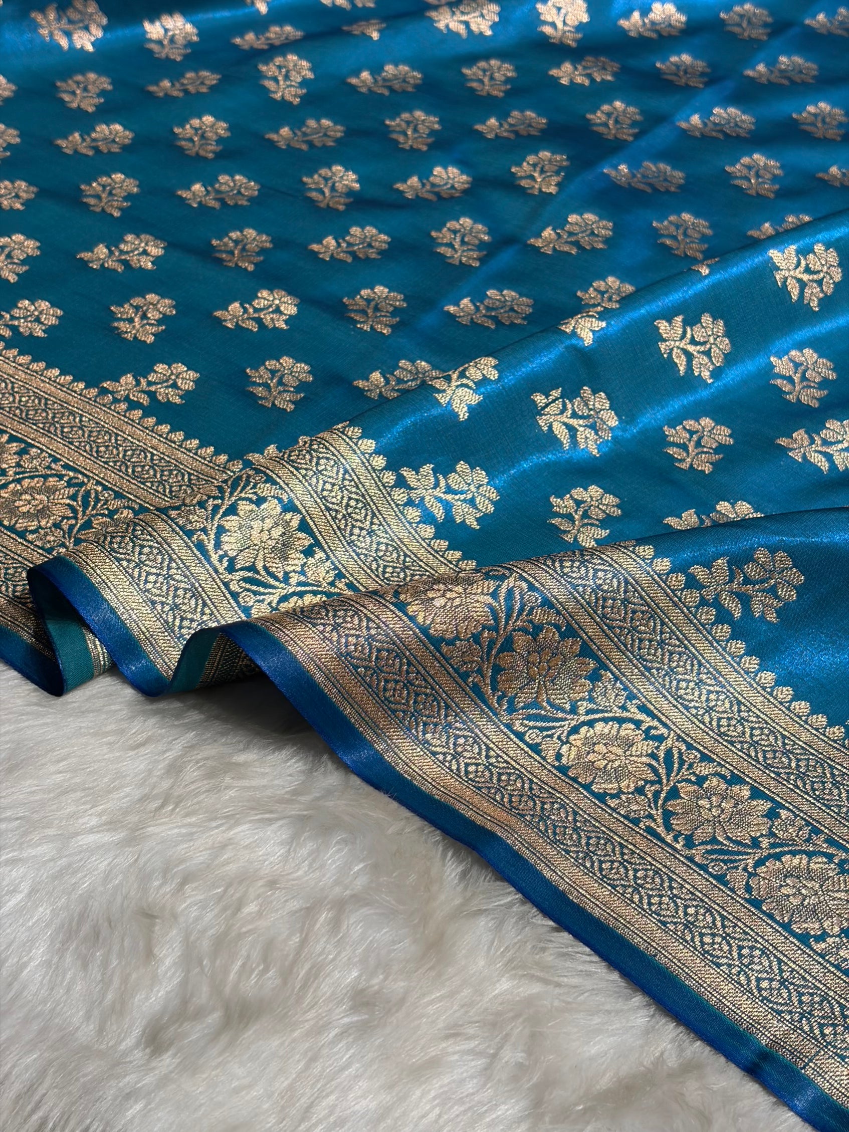 Firozi Shades Banarasi Satin Silk Saree SS34