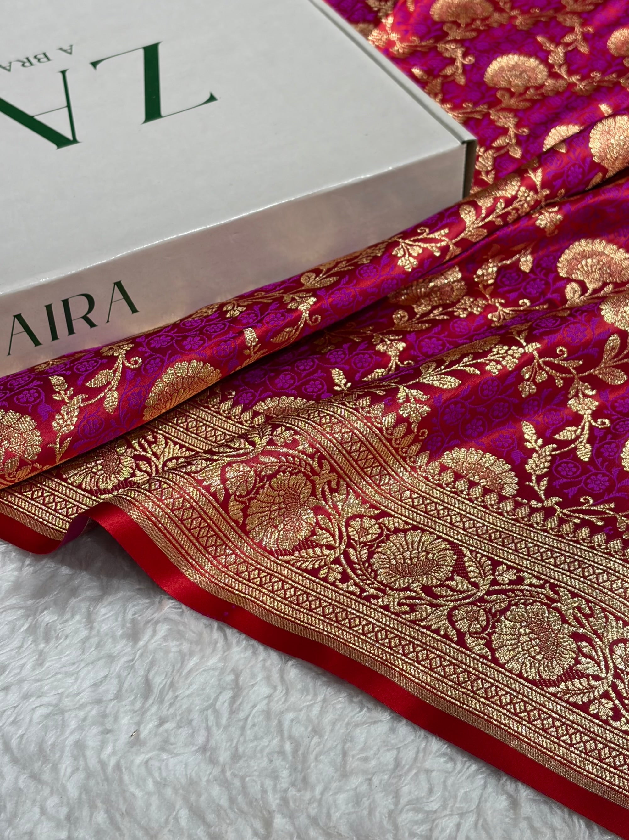 Red Tanchoi Satin Katan Silk Saree SKTM-05