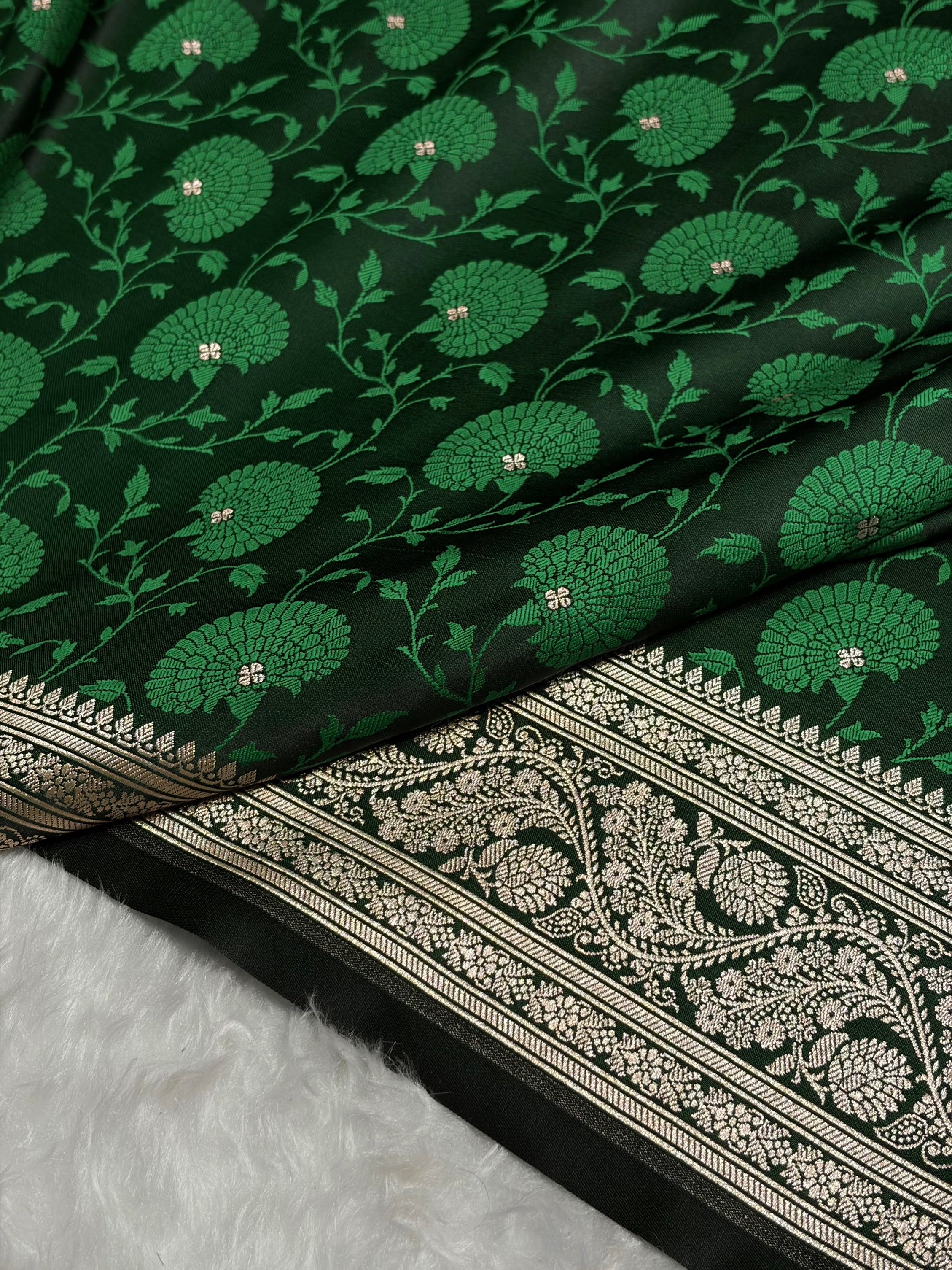 Bottle Green Shades Tanchoi Motif Mashru Silk Saree MST-11