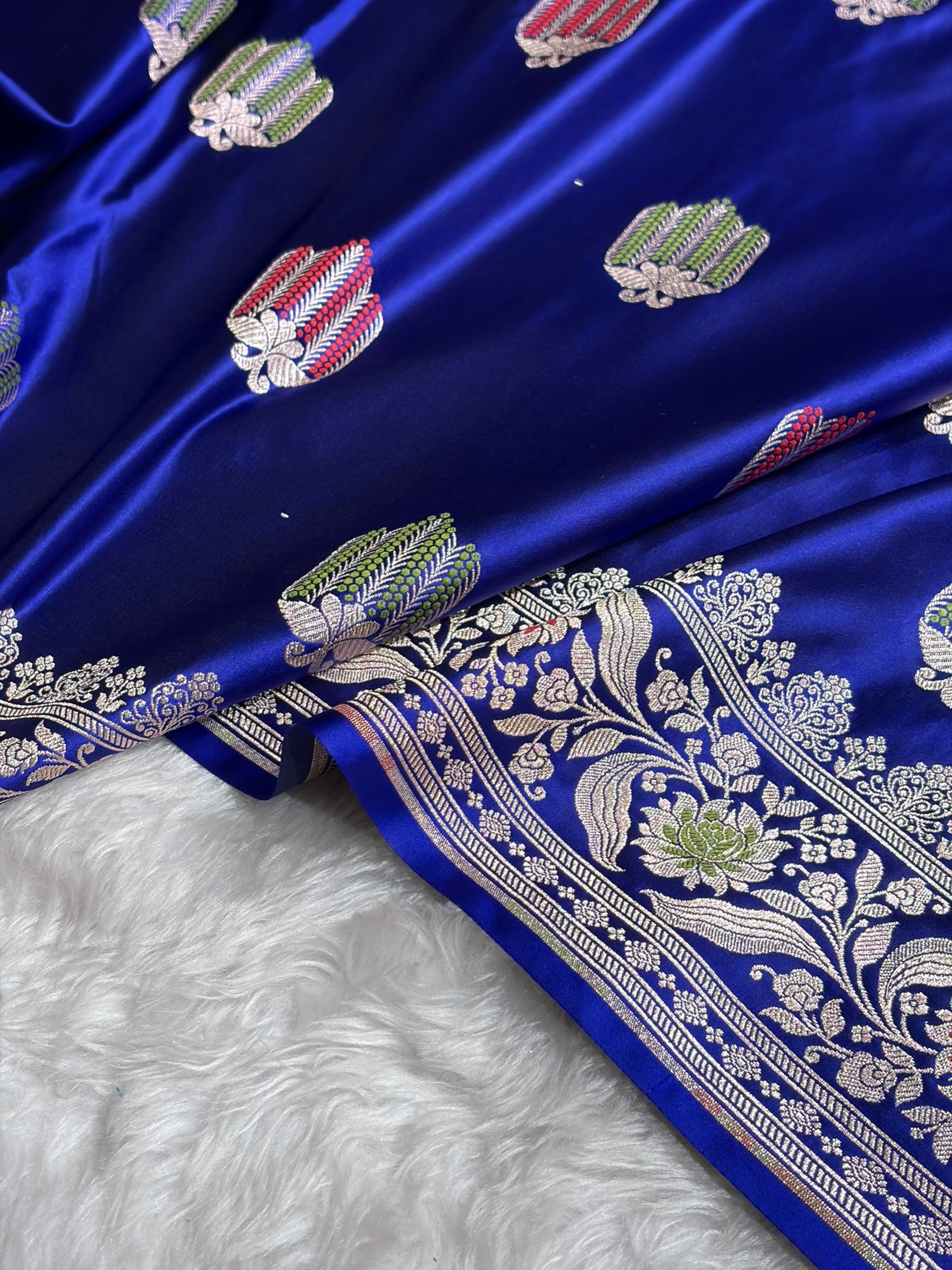 Royal Blue Shades Banarasi Boota Pattern Minakari Floral Mashru Silk Saree MSM-122