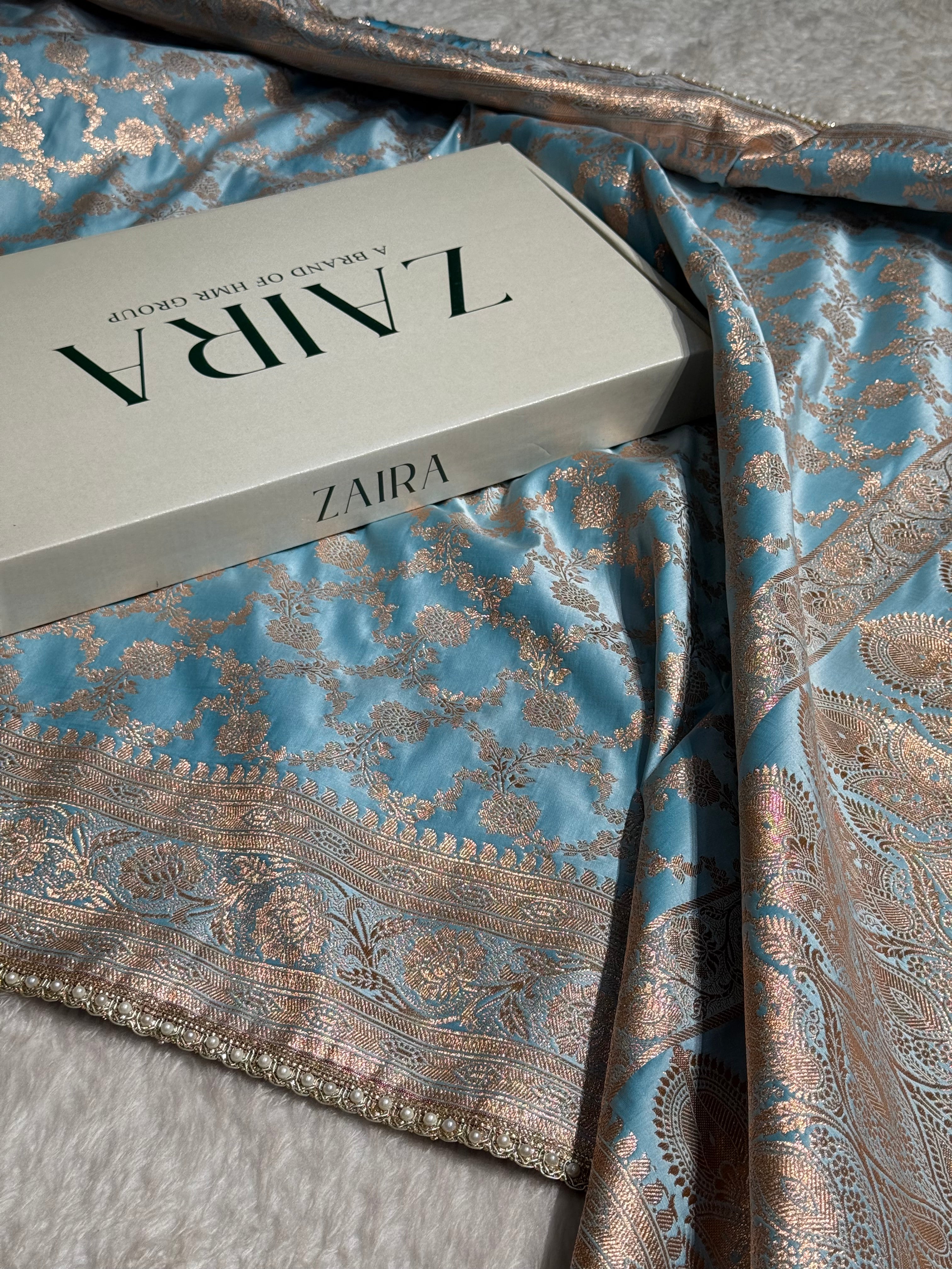 Banarasi Satin Katan Silk Saree In Sky Blue Shades with gotta Patti