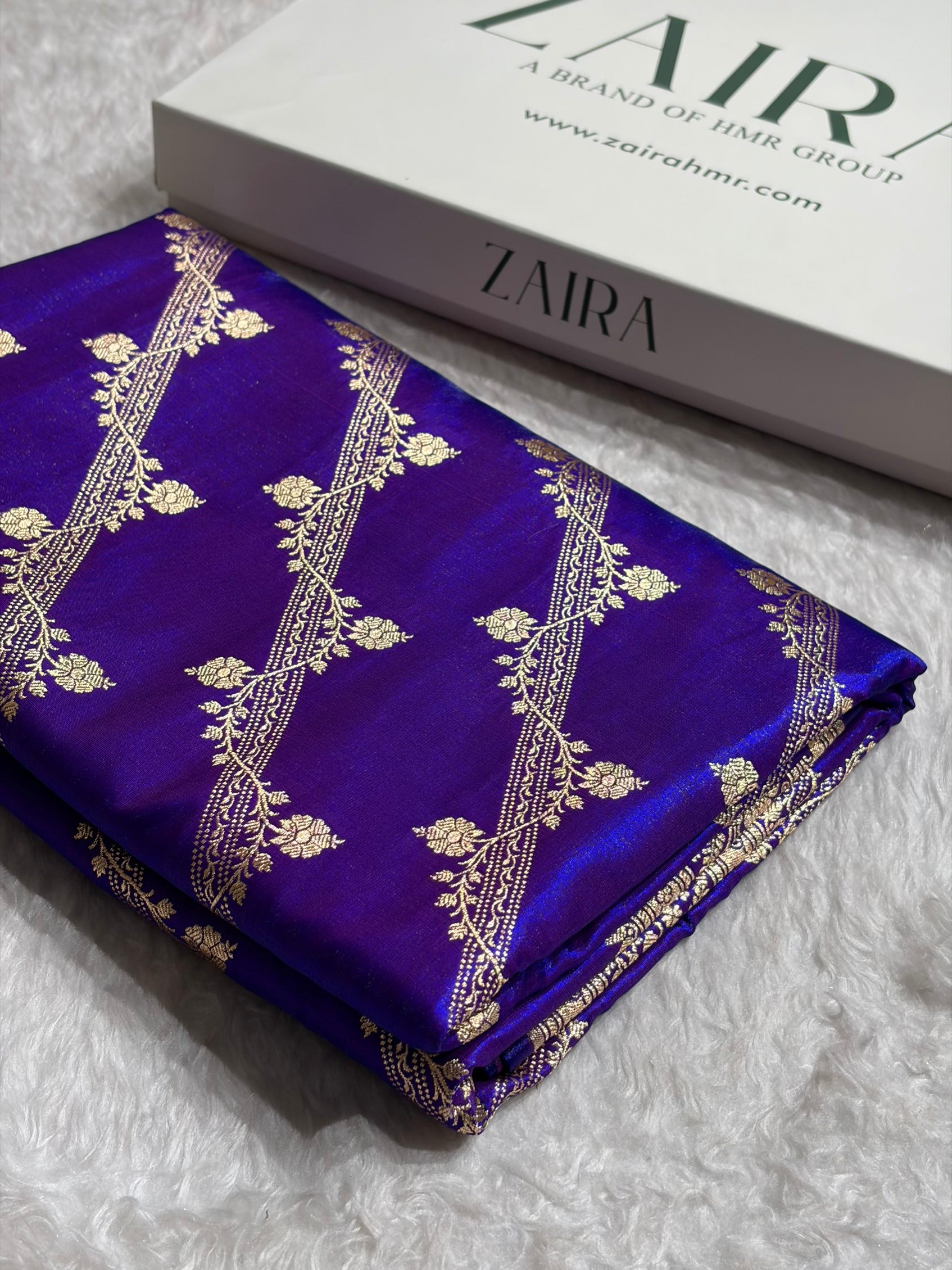 Purple Shades Cross Pattern Banarasi Satin Silk Saree SS50