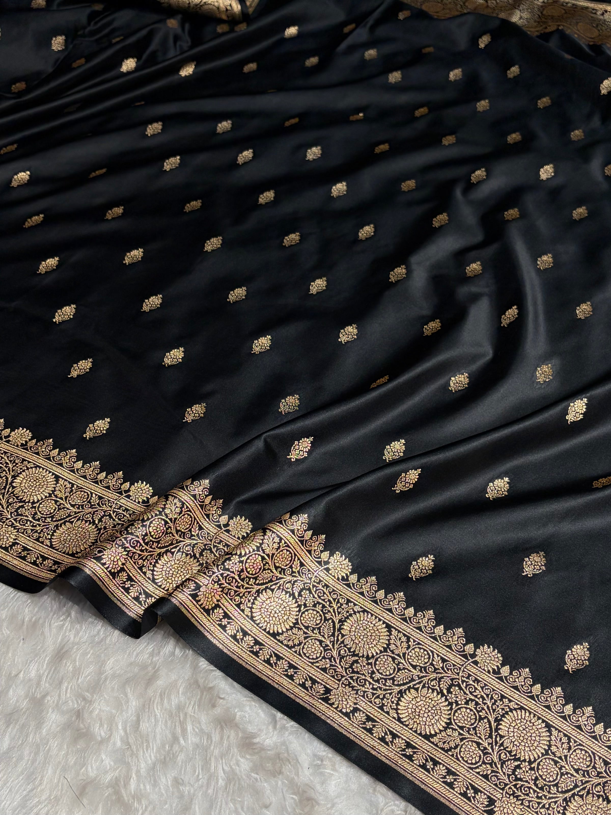 Banarasi Satin Katan Saree in Black Shades SK82