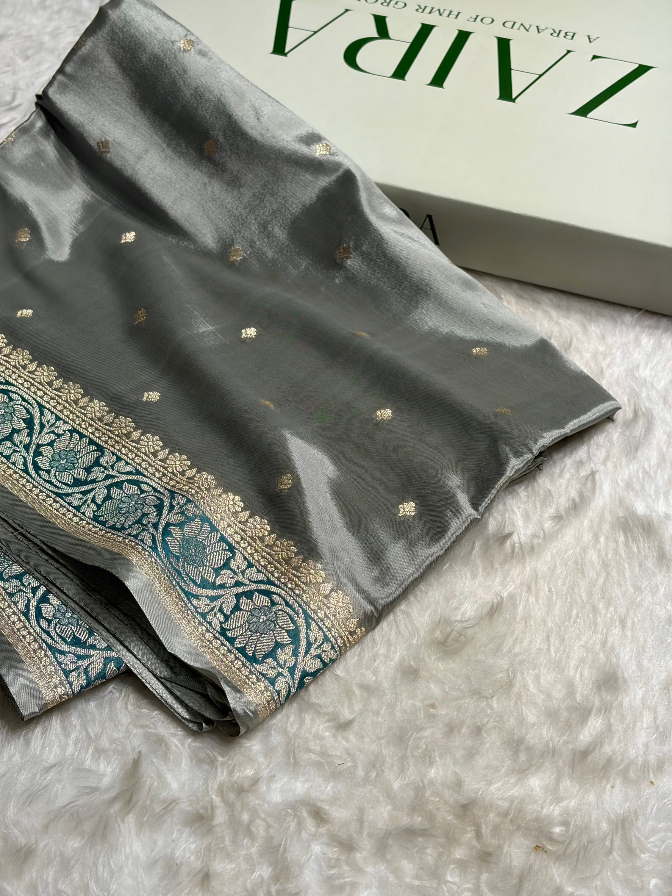 Mouse Gray With Minakari Shades Crepe Silky Katan Banarasi Saree CSK-03