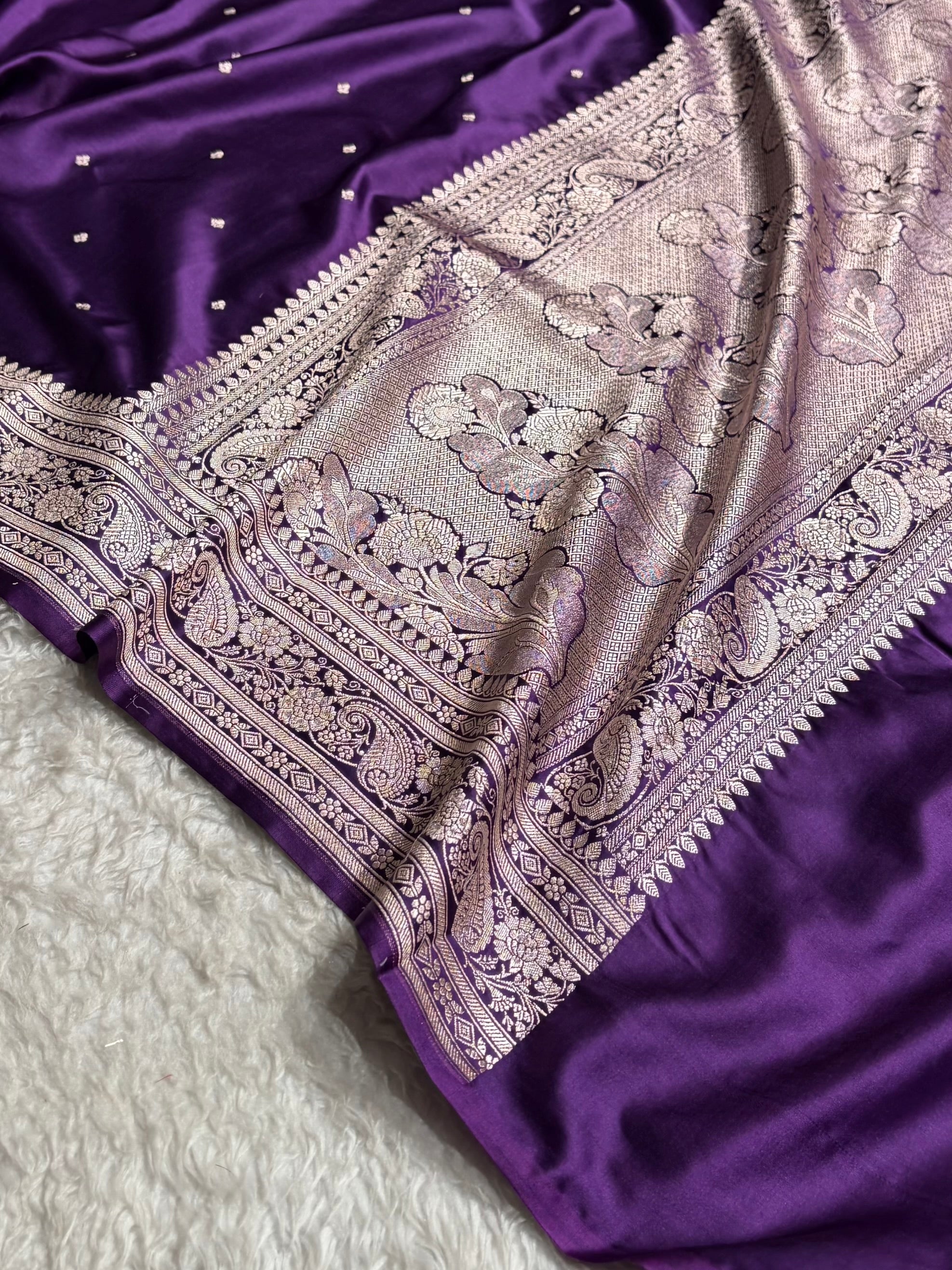 Banarasi Purple Shades Floral Mashru Silk Saree MS64