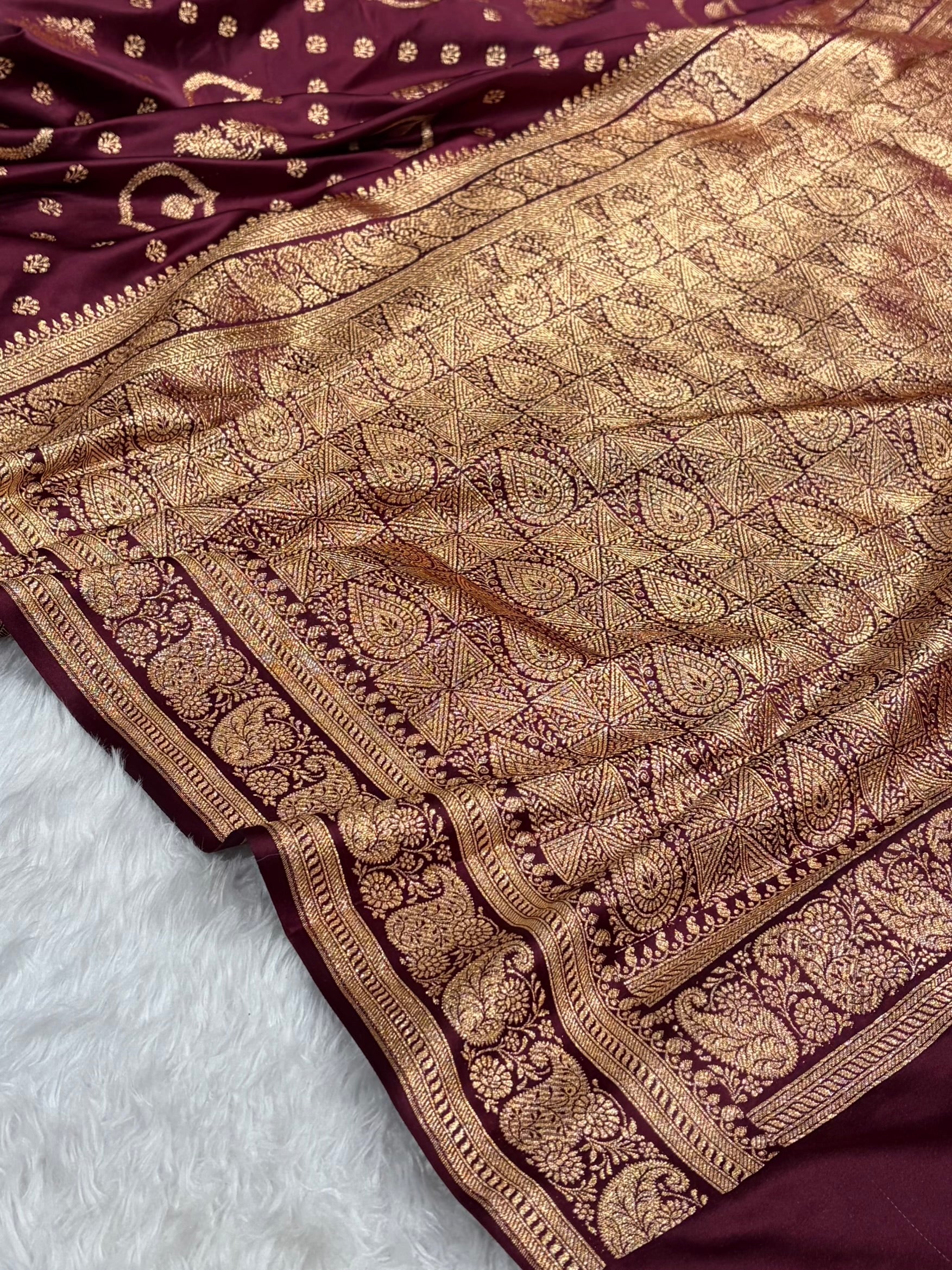 Banarasi Satin Katan Saree With Unique Boota in Chocolate Shades SK92