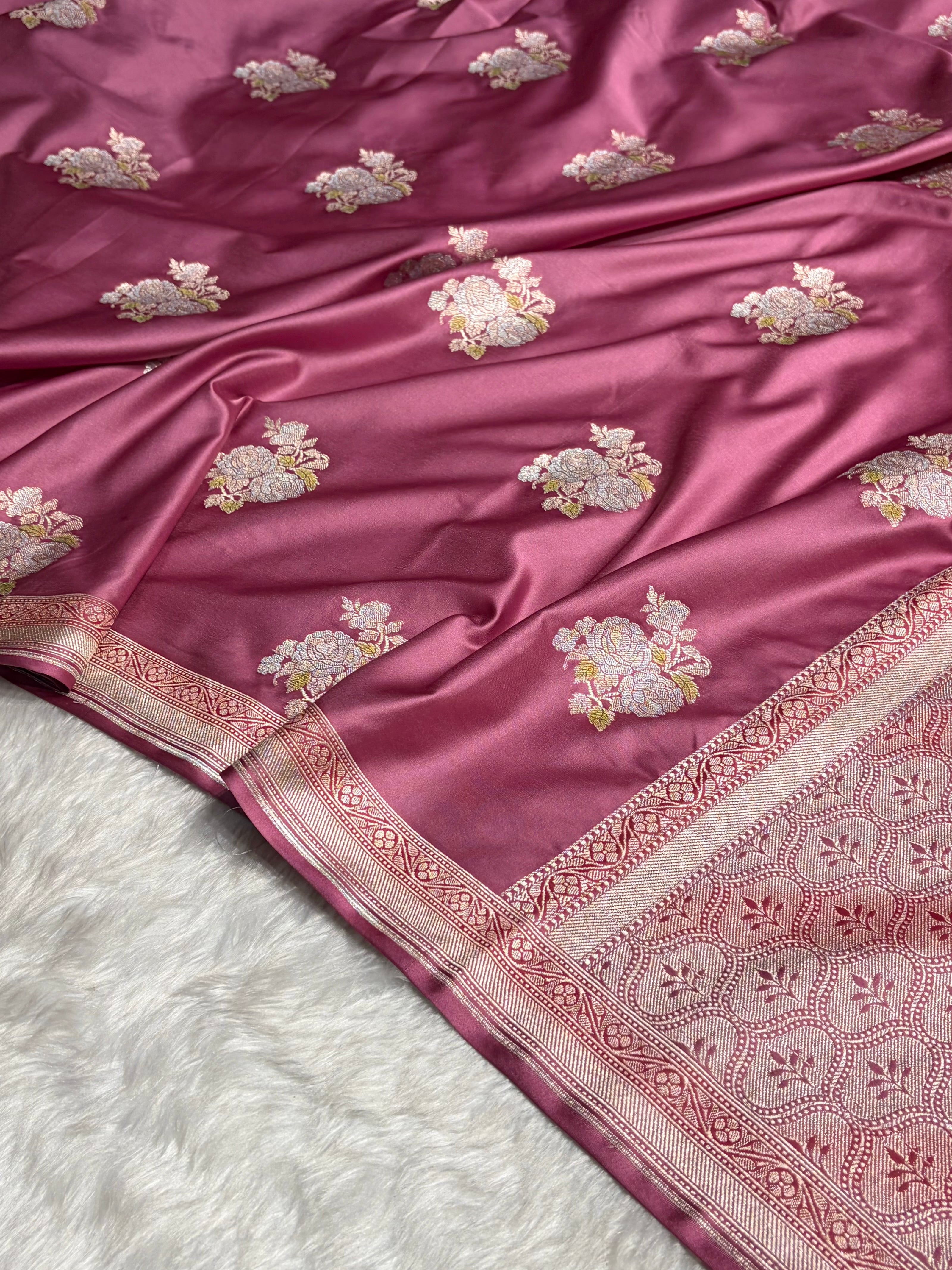 Mauve Sona Rupa Minakari Floral Motif Mashru Silk Saree MS50