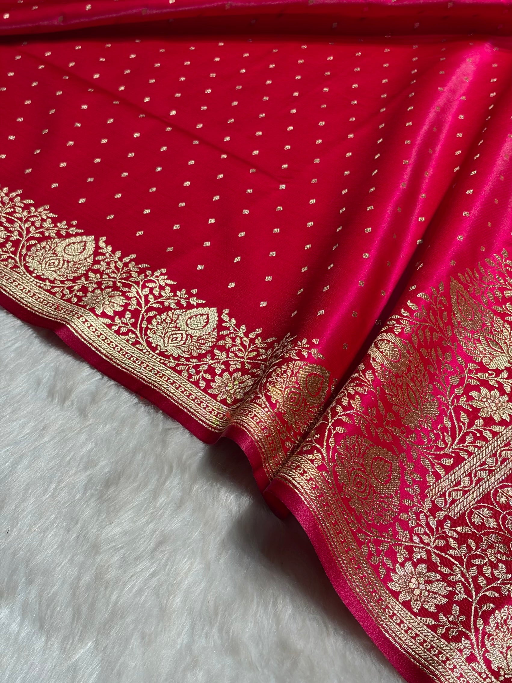 Ultra Light Weight Satin Silk Boota in Rani Shades SS31