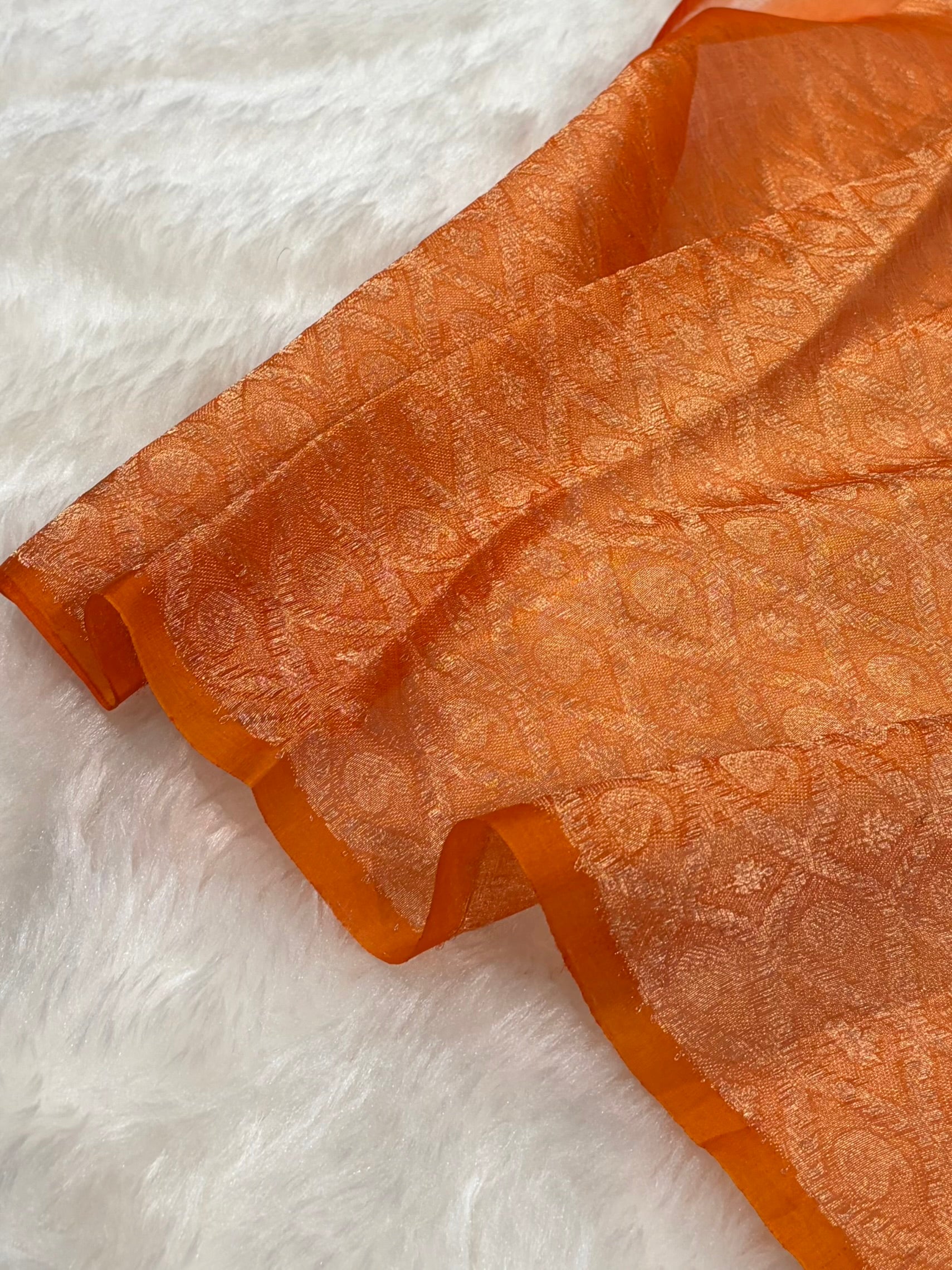 Pure Banarasi Organza Orange Shades With Minakari Floral Banarasi Silk Saree PO-24