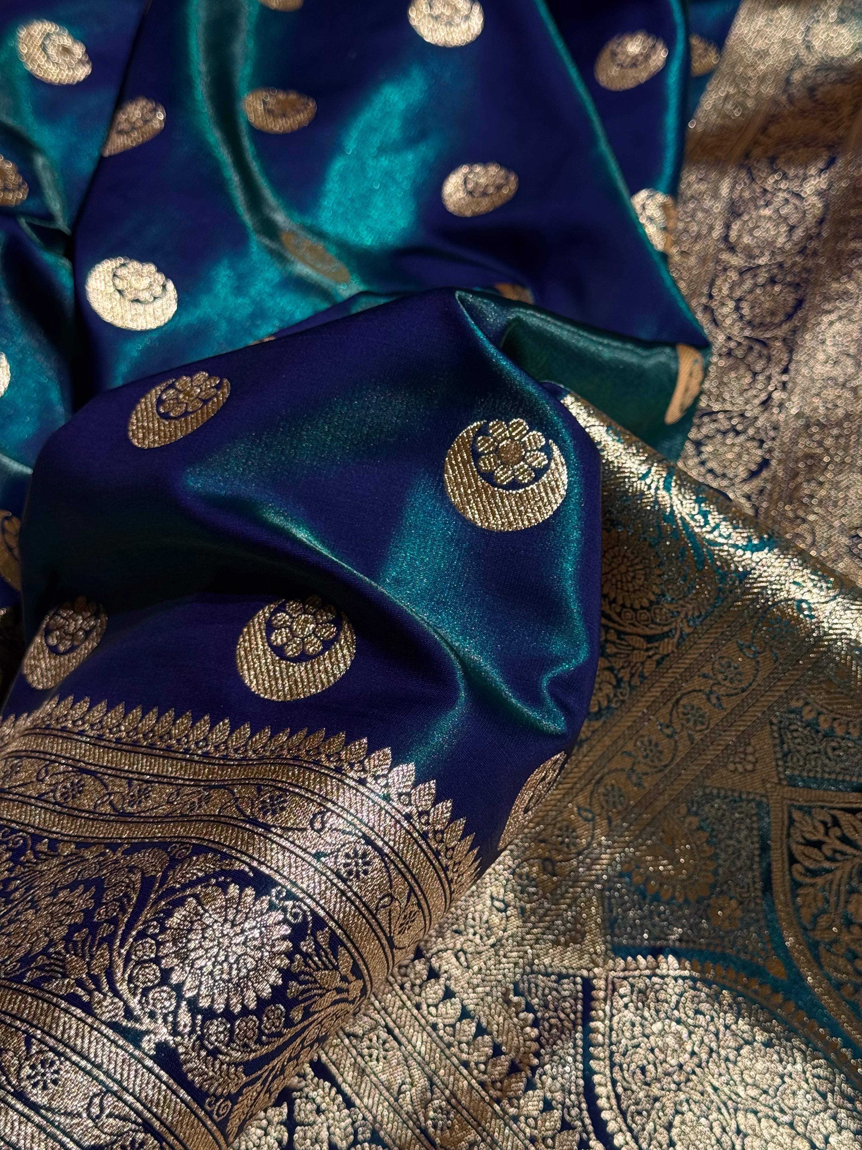 Peacock Green Chand Tara Satin Silk Saree SS04