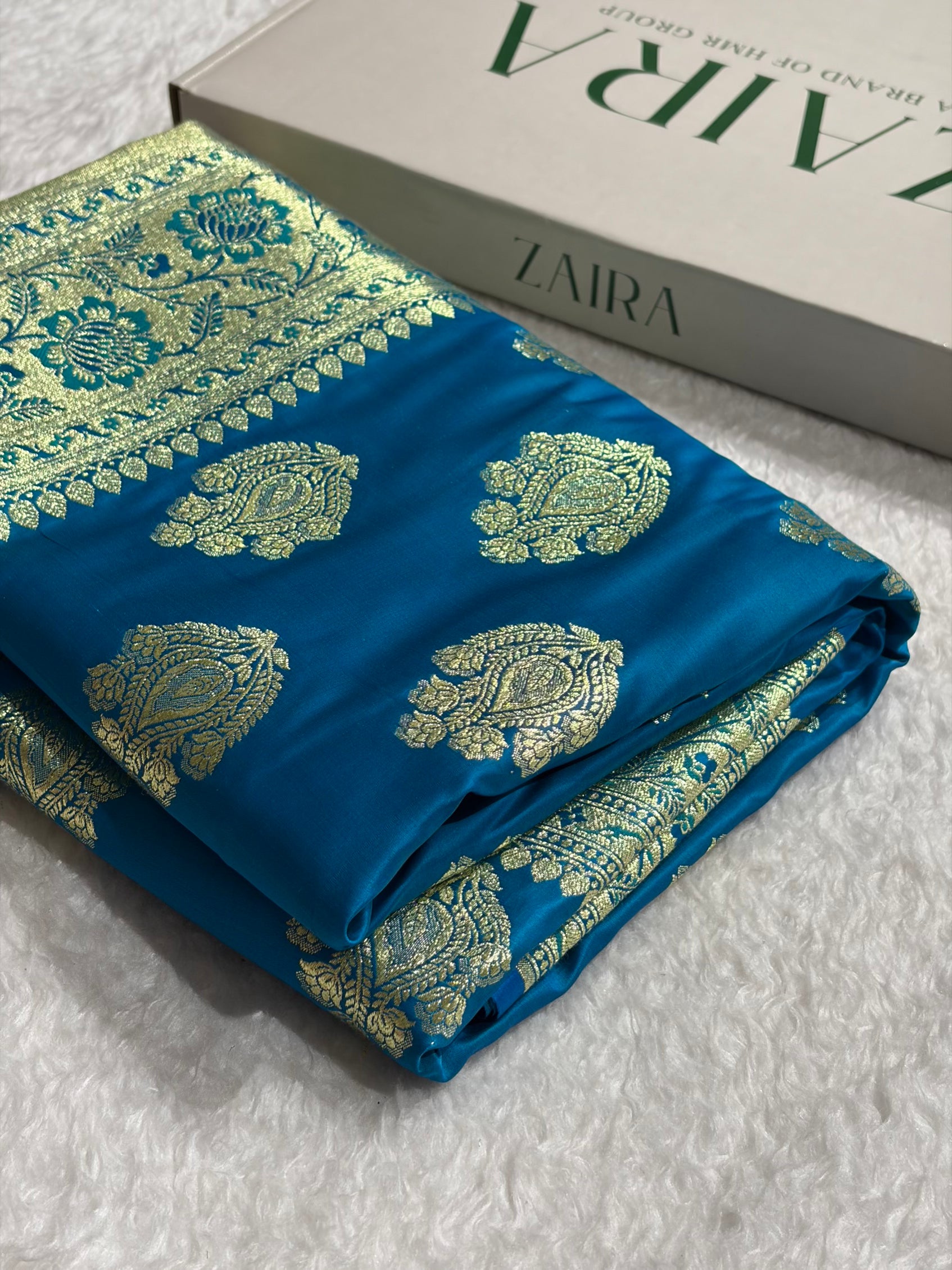 Banarasi Satin Katan Saree in Firozi Shades