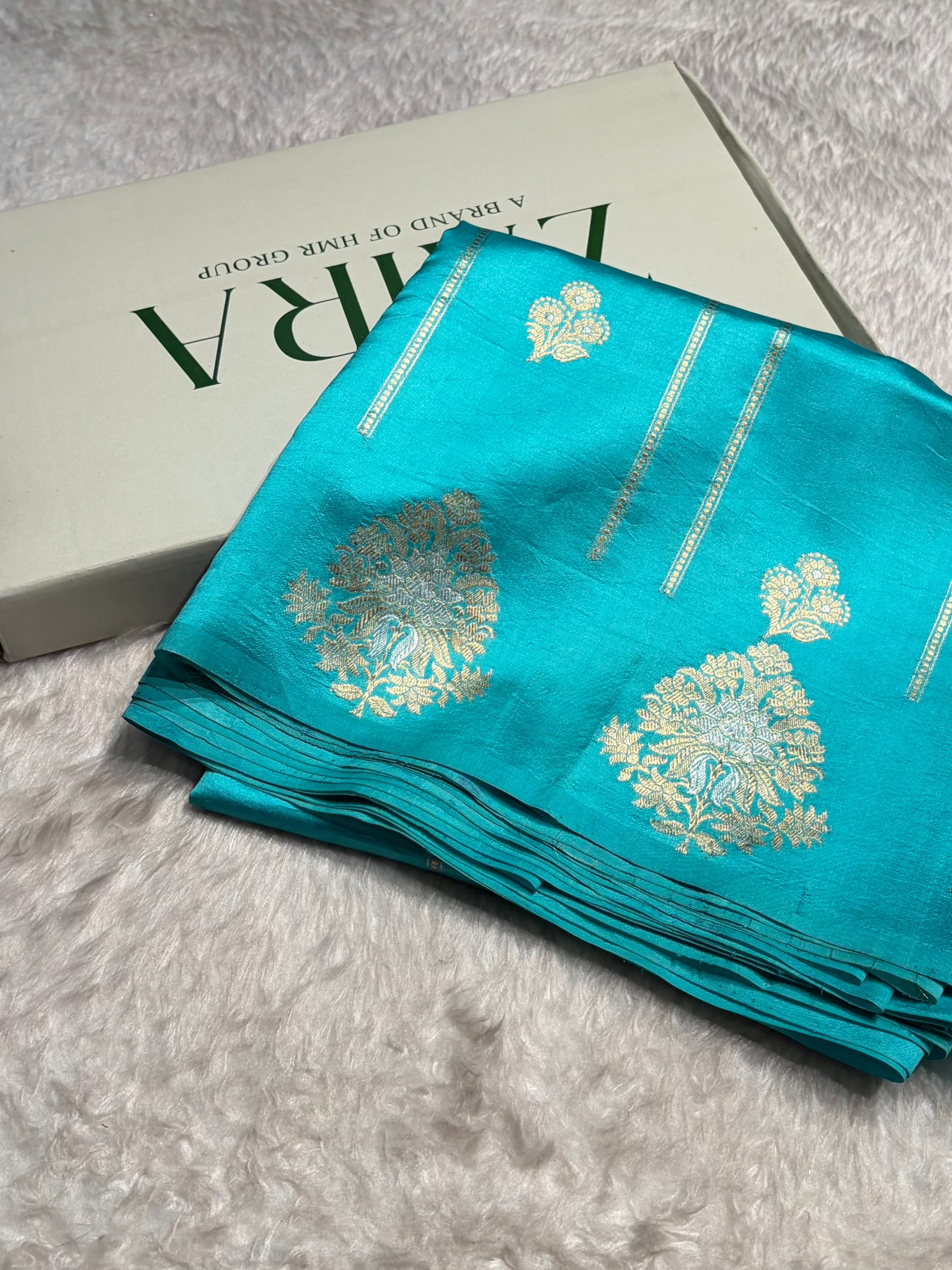 Powder Blue Shades Banarasi Handwoven Pure Paper Katan Silk RM-66