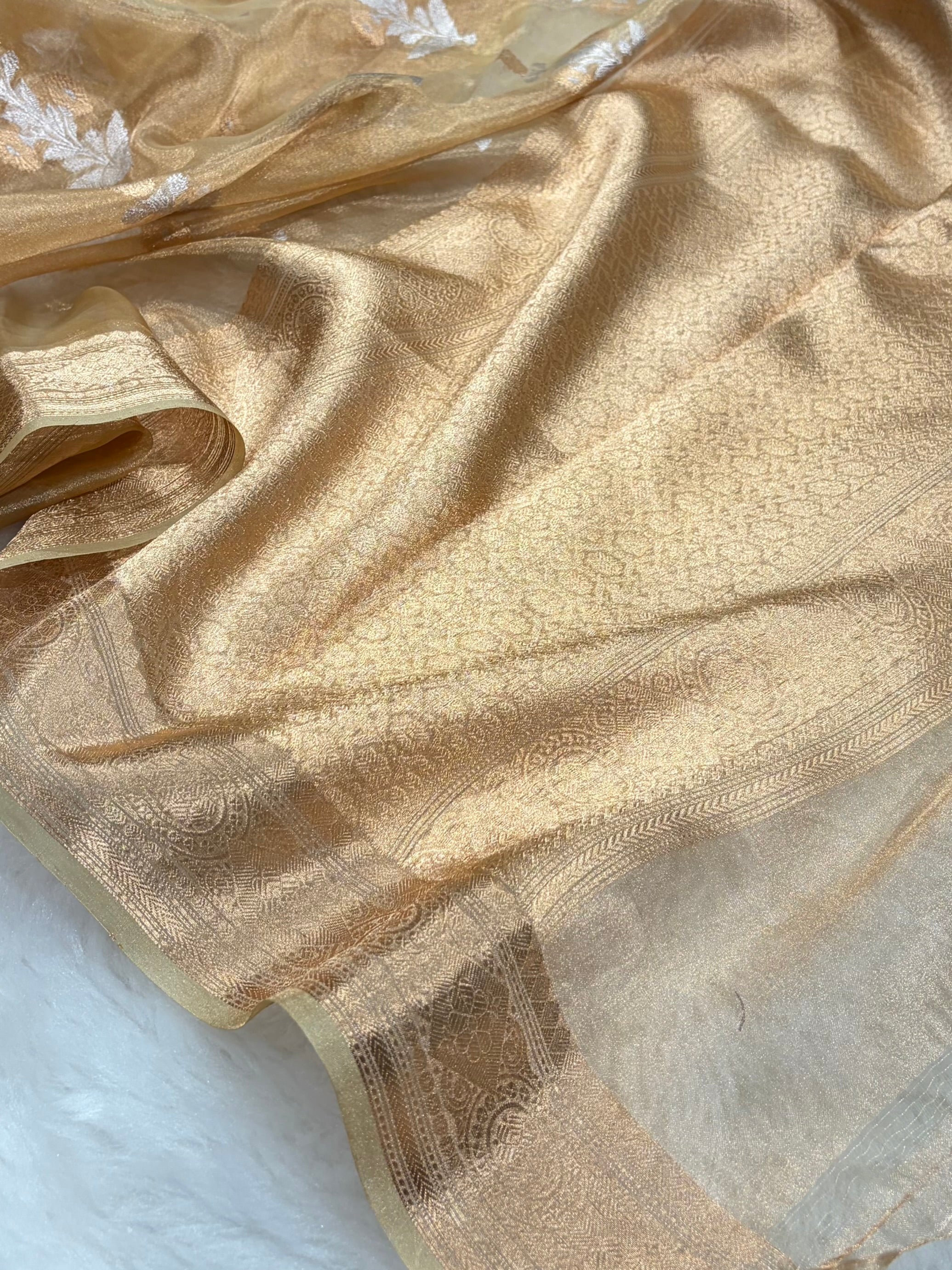 Tusser Gold Bananasi Floral Shades Pure Tissue Silk Saree PT-37