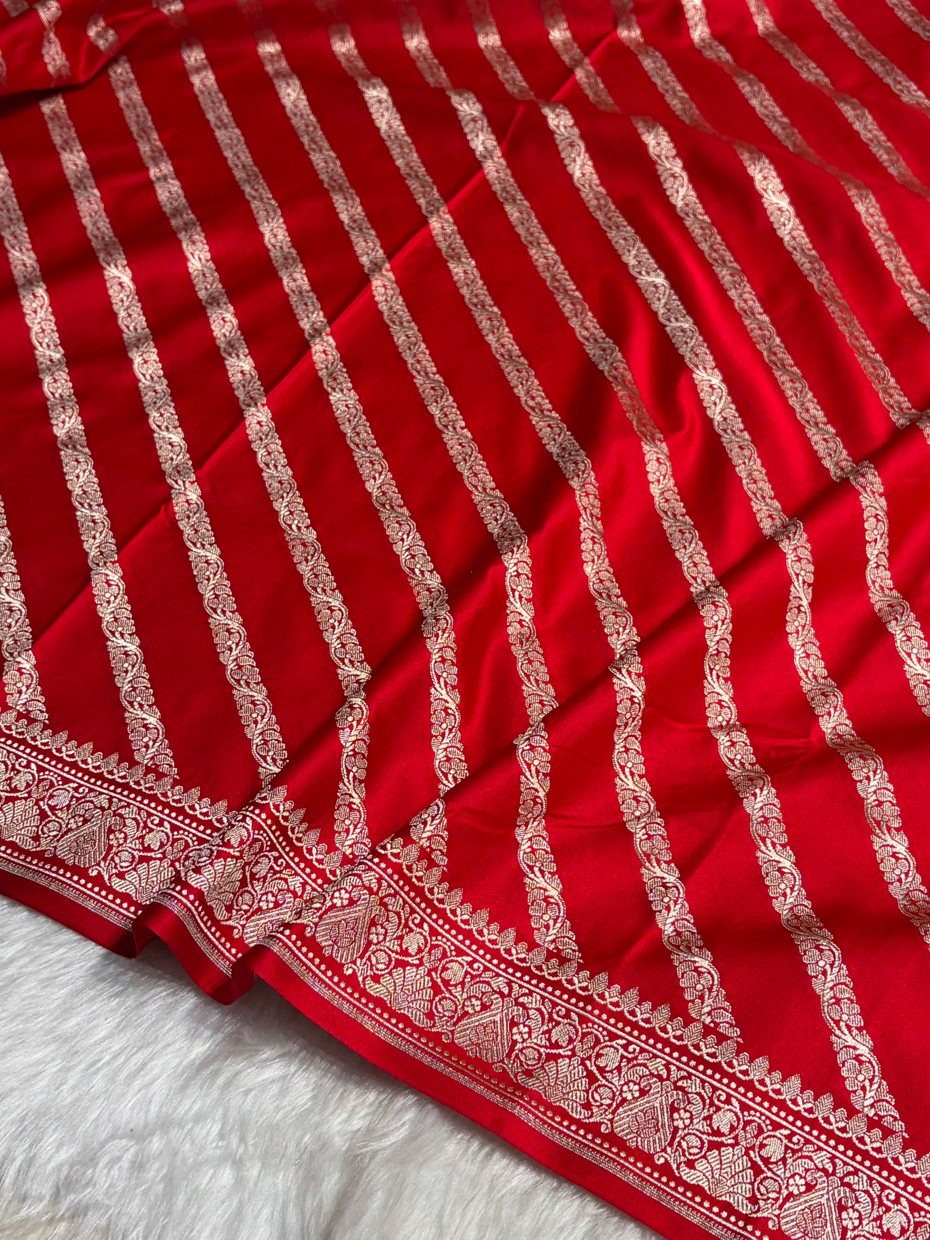 Red With Floral Border Mashru Silk Saree MSM-98