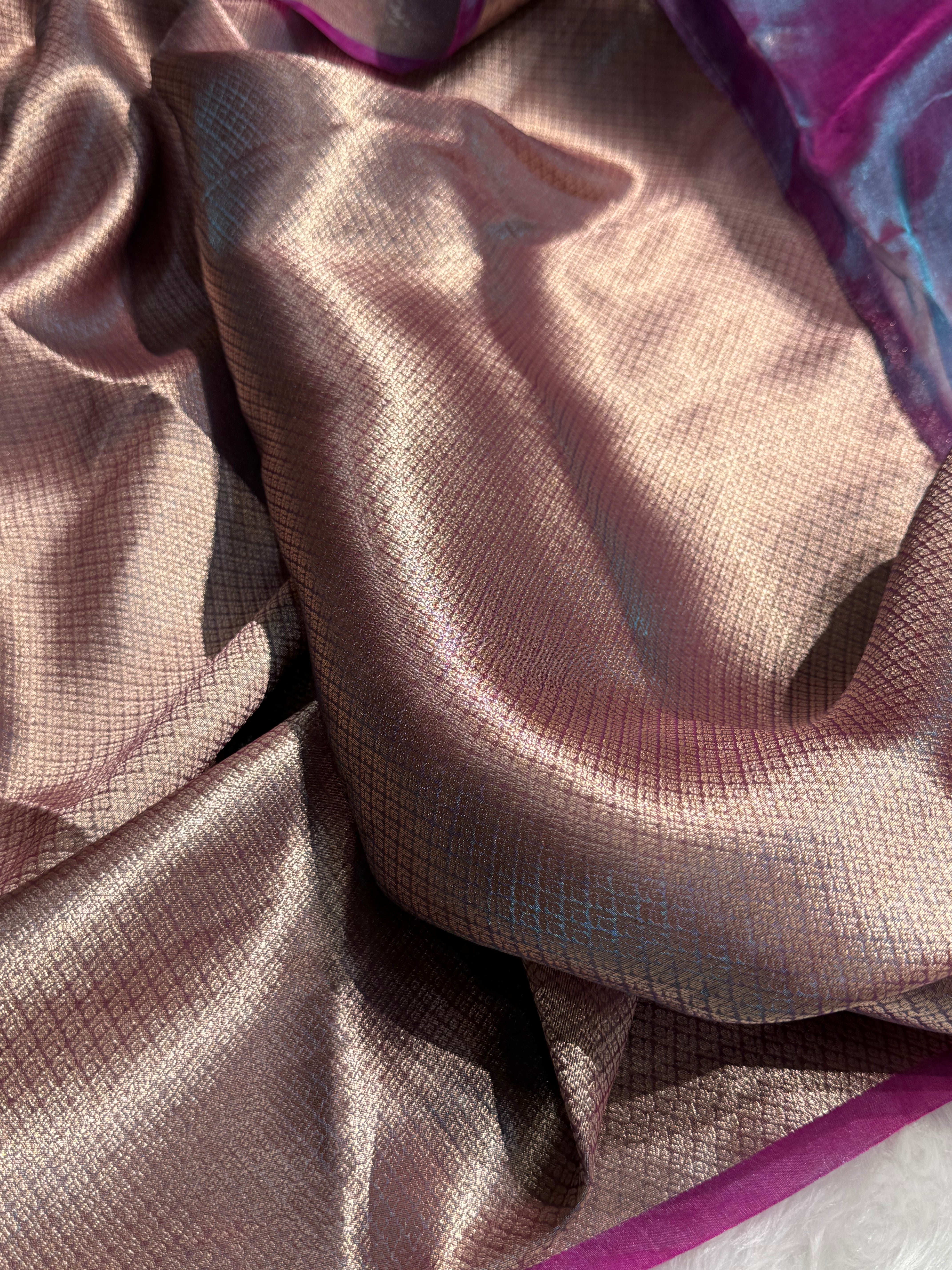 Cross Purple Shade Pure Tissue Silk Saree with Brocade Blouse And Gotta Patti PT-18