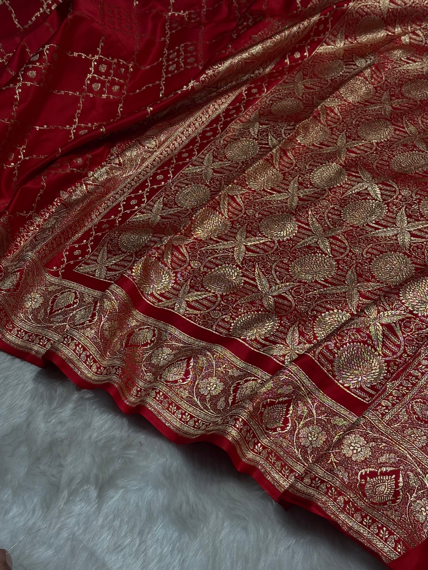Red Jaal Satin Katan Silk Saree SK21